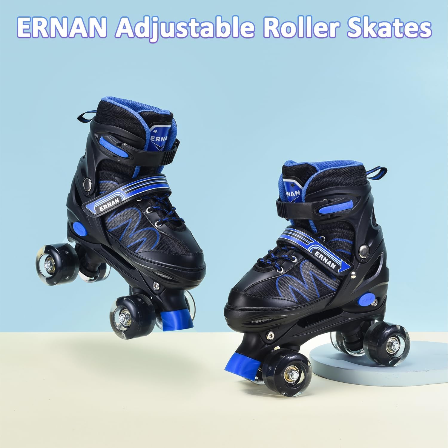 ERNAN Roller Enfant Filles et Garçons,Patin a Roulette Enfant 4 Taille Réglable, Roller Quad Enfant avec 8 Roues Lumineuses. Patins à roulettes pour Enfants pour débutants