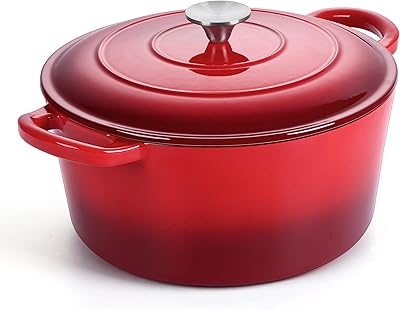 HaWare Enameled Cast Iron Dutch Oven with Lid, 6 Quart Non-stick Round Cookware Stock Pot for Braising, Stewing, Roasting, Baking, Heavy Duty & Oven Safe (Red)