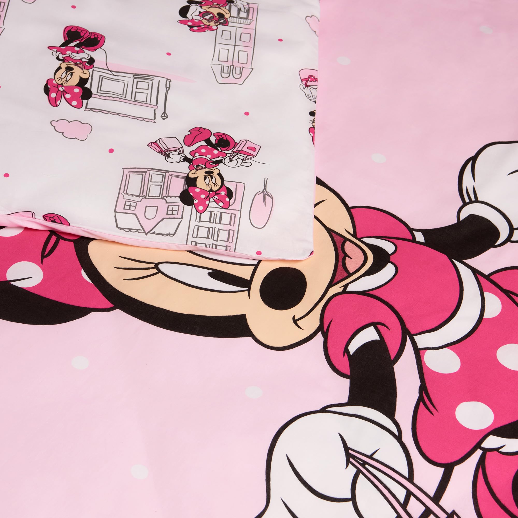 Minnie Mouse Bettwäsche Shopping 135 x 200 cm + 80 x 80 cm 100% Baumwolle in Renforcé-Linon-Qualität mit YKK-Reißverschluss Minnie Maus Disney Mickey Daisy Donald Goofy Sweet Love Deutsche Größe
