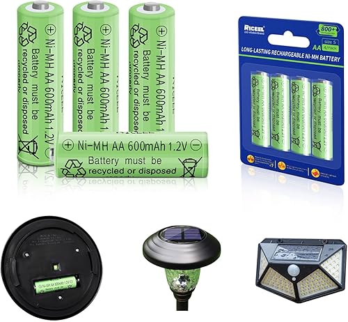 Rechargeable AA Batteries for Solar Lights NIMH 600mAh 1.2V Double A Battery for Garden Battery for Outdoor Solar, String Lights (4pack)