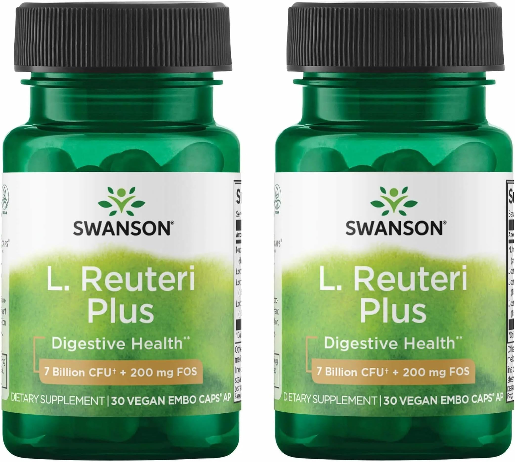 Swanson L. Reuteri Probiotic Plus w/L. Rhamnosus L. Acidophilus & FOS Prebiotic Digestive Support - Promotes Gut Health w/ 7 Billion CFU per Capsule - (30 Veggie Capsules) 2 Pack