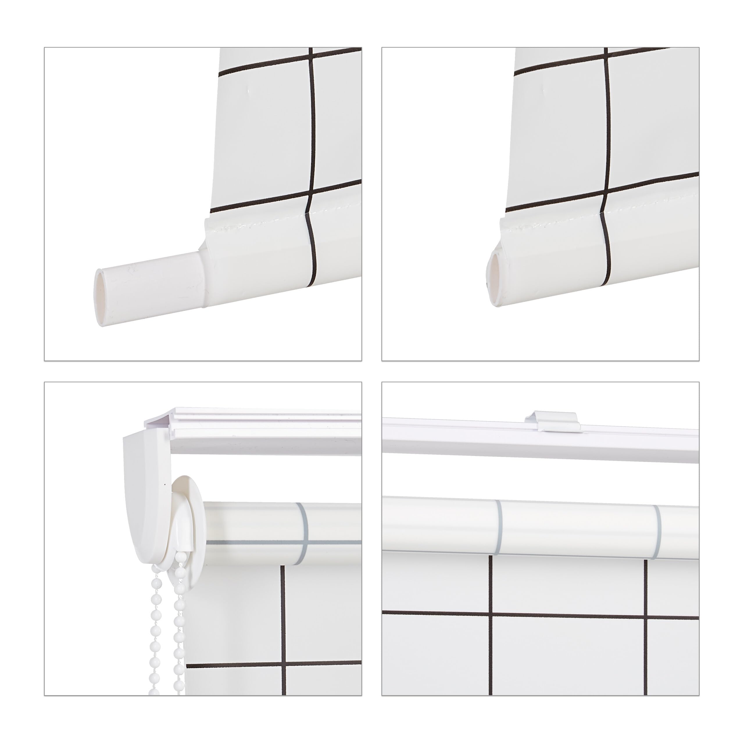 Relaxdays Cortina de Baño Enrollable Estampado de Cuadros, Estor Ducha o Ventana, 100 x 240 cm, Blanco y Negro