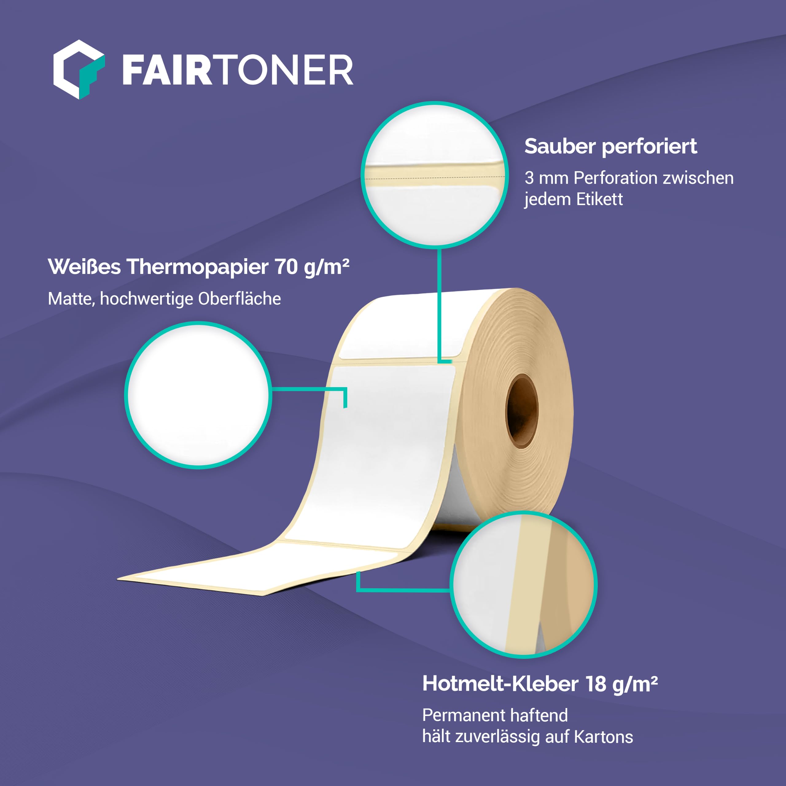 FairToner Versandetiketten Rollen 103x199mm 18 x 250 Label Thermodirekt | 4500 Etiketten, perforiert, Kern 25,4mm, BPA-frei, permanent haftend, kompatibel Zebra/TSC/Godex, Common Labels 910-300