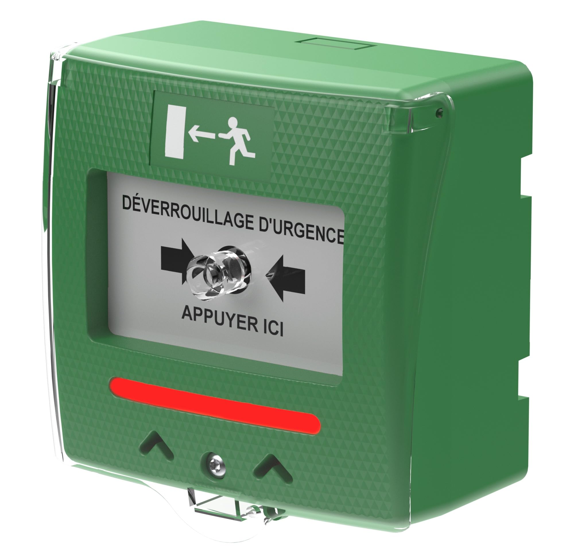 Sewosy Déclencheur Manuel Vert 2 Contacts et Buzzer/LED. Réaliser en ABS. Contact NO/NC Libre de potentiel. Texte en Français.
