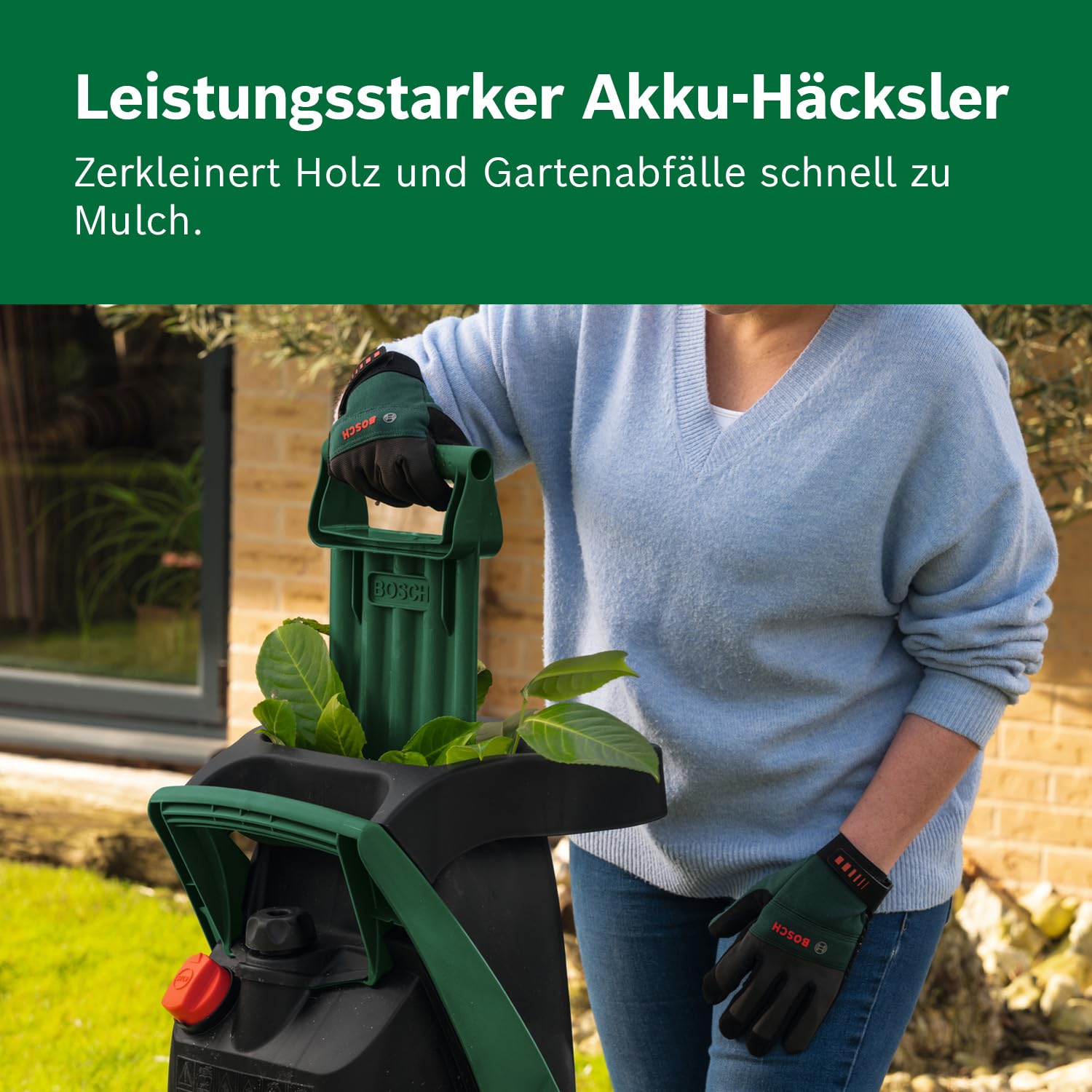 Bosch Akku-Häcksler UniversalShredder 2x18V-25, gehärtete Stahlmesser, bürstenloser Motor, 25 mm