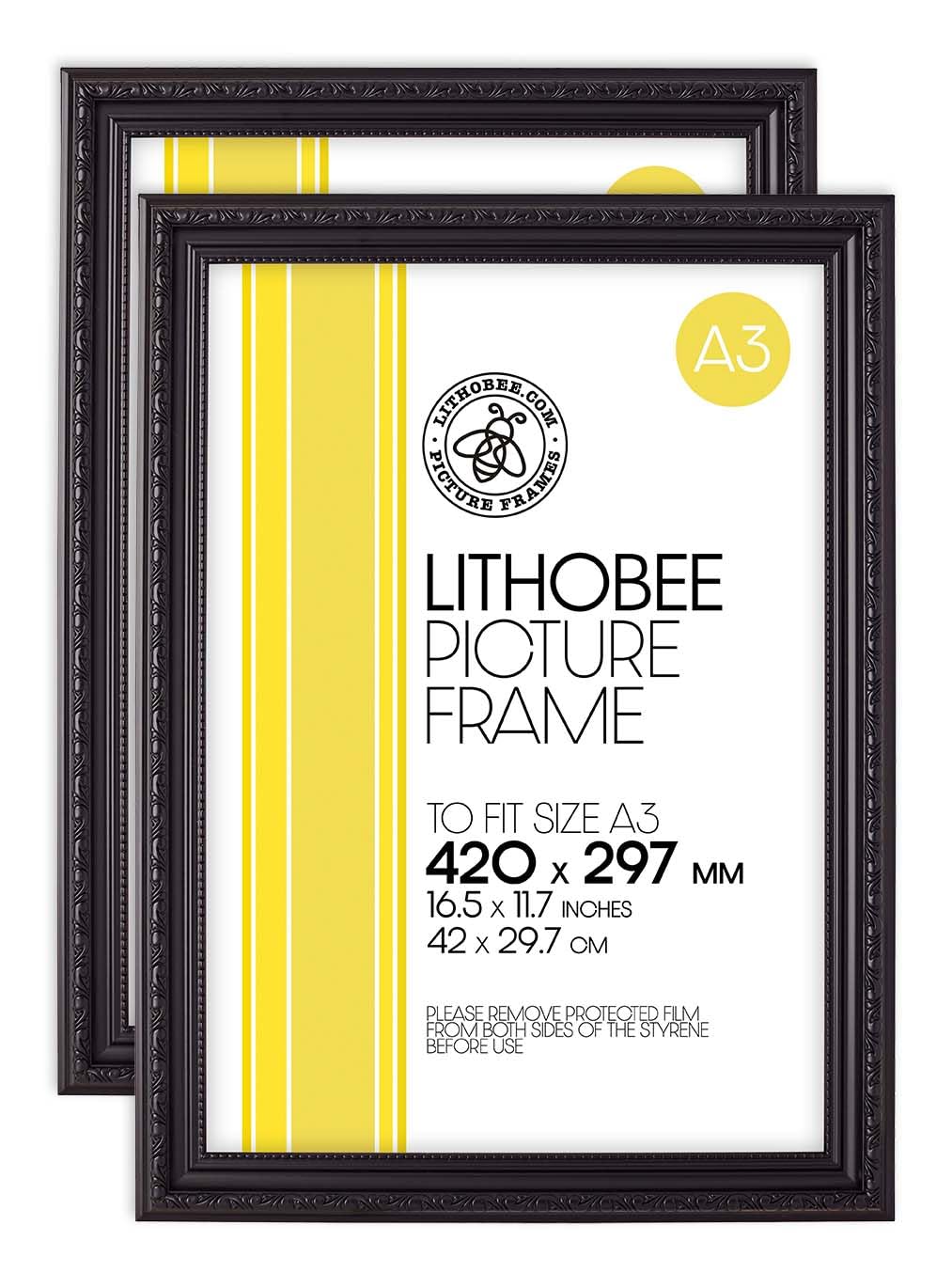 Lithobee Ornate Picture Frame A3 & A4 โ Vintage Decorative Photo Frame for Wall in Black, Gold or White โ Handmade, Ready to Hang for Prints, Photos & Certificates