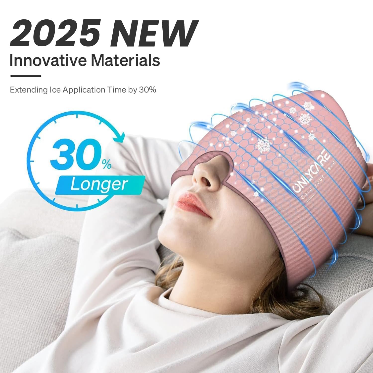 ONLYCARE Gorro de alivio de migraña, gorro calmante para aliviar el dolor de cabeza, envoltura de gel sin olor mejorada, terapia fría y caliente, paquete de hielo para dolor de cabeza para tensión y