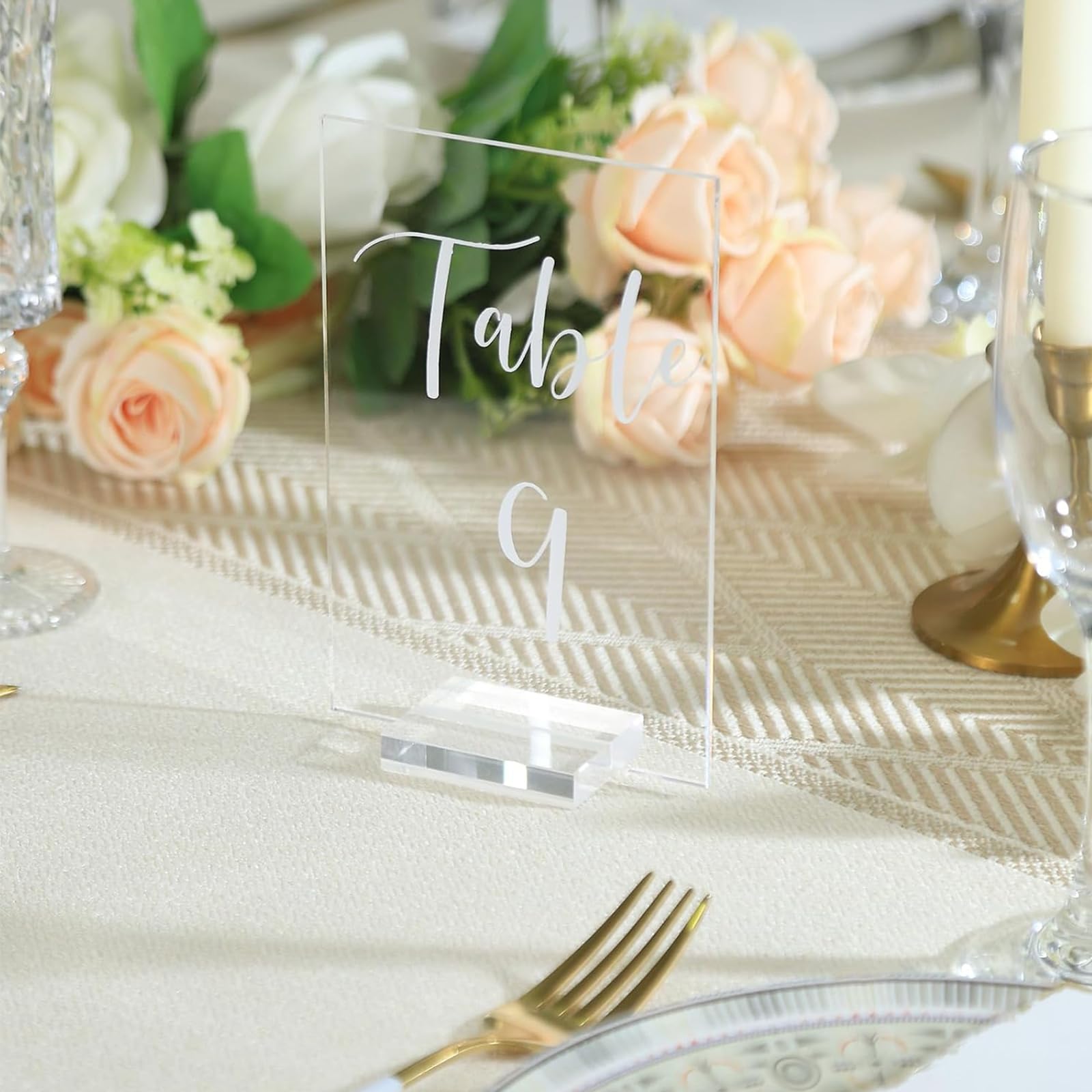 Tischnummern für Hochzeiten, 1–20, mit Ständer, 10,2 x 15,2 cm, transparente Tischnummern für Hochzeit, Party, Empfang, Platznummern, Karten, bedruckte Kalligraphie-Schrift für Veranstaltung,