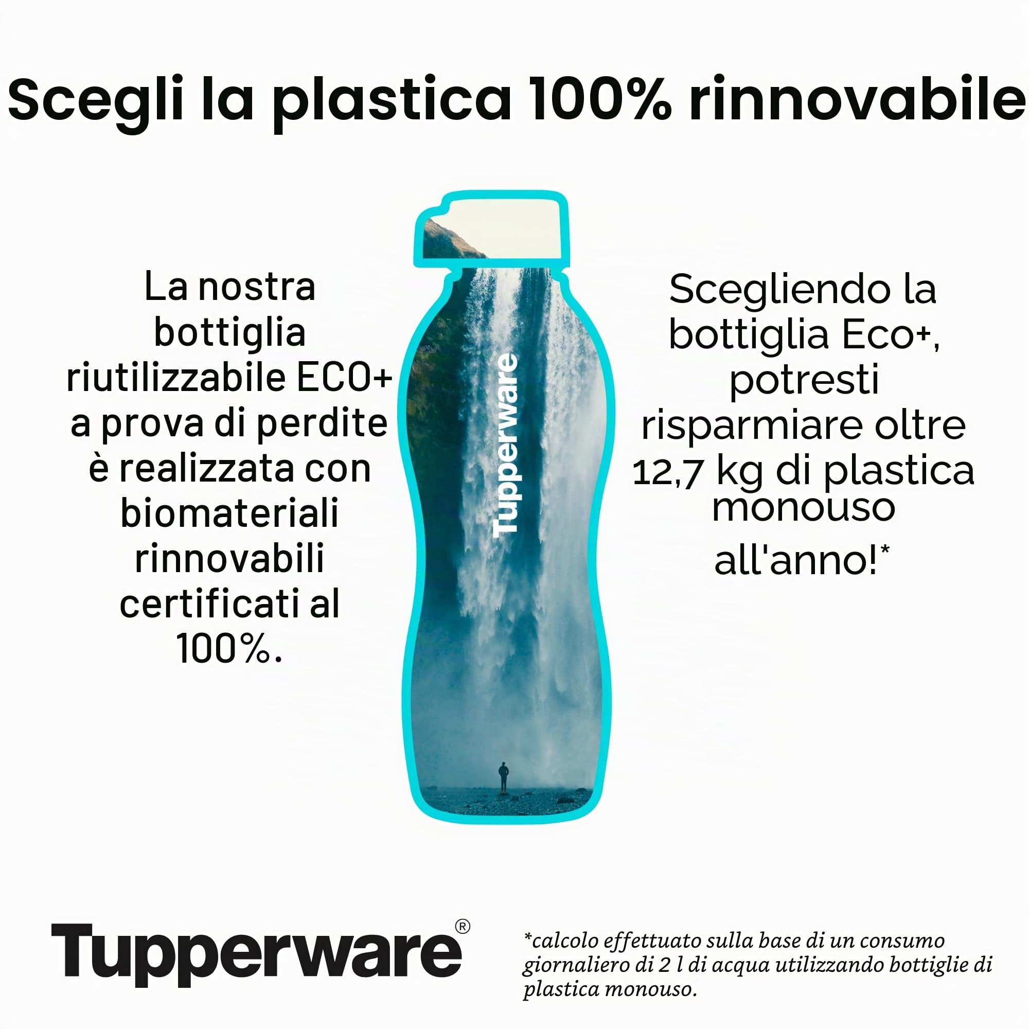 Tupperware Eco+ - Borraccia piccola riutilizzabile, 500 ml, confezione da 5, lavabile in lavastoviglie e priva di BPA, leggera e a prova di perdite, ideale per viaggi, palestra e attività all'aperto