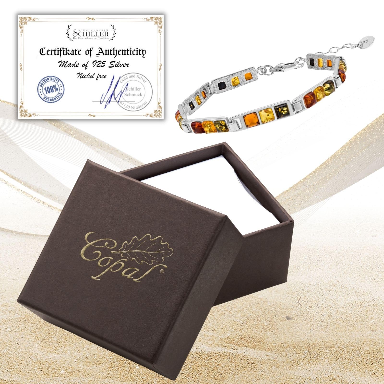 Copal Pulsera Femenina De Ámbar Báltico Y Plata De Ley Con Cierre Ajustable