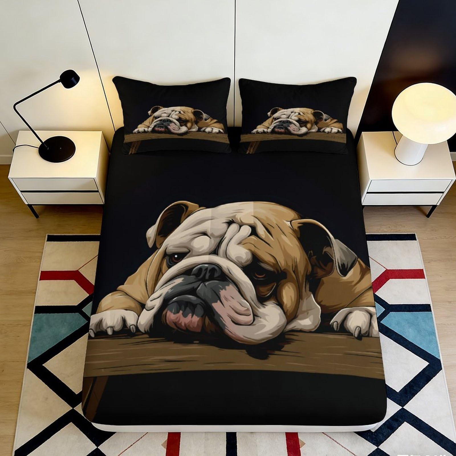 3D Printed Bulldog Pattern Fitted Sheet Microfiber Soft Breathable Dog Design Bed Cover for Bedroom Dormitory Guest Room Mattress Protection 120x200x25cm