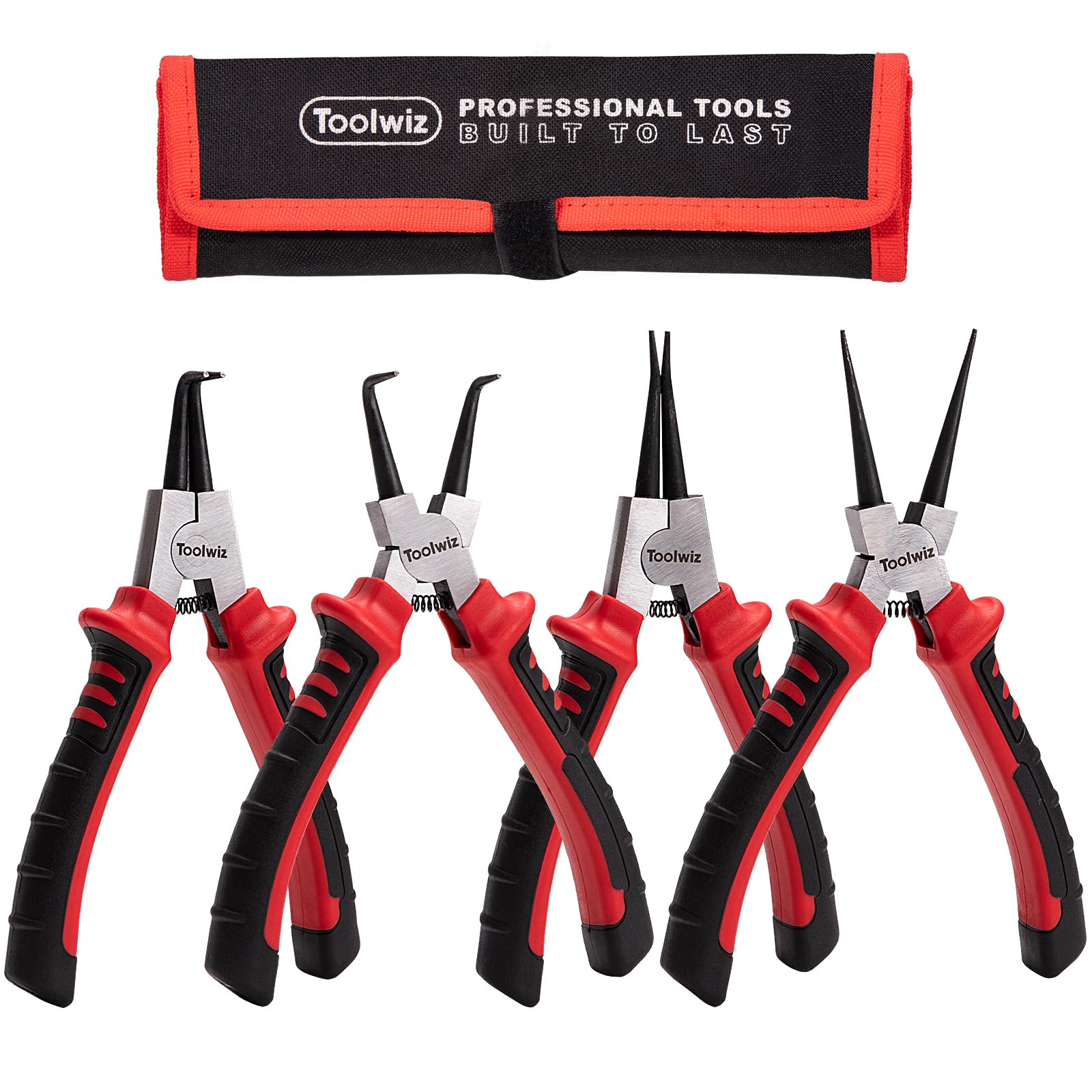 4 PCS Snap Ring Pliers Set, Internal/External Snap Ring Pliers Set Internal External Set Heavy Duty Circlip Kit 7 Inch For Removal Tool Retaining Straight Bent Lock Set With Storage Case