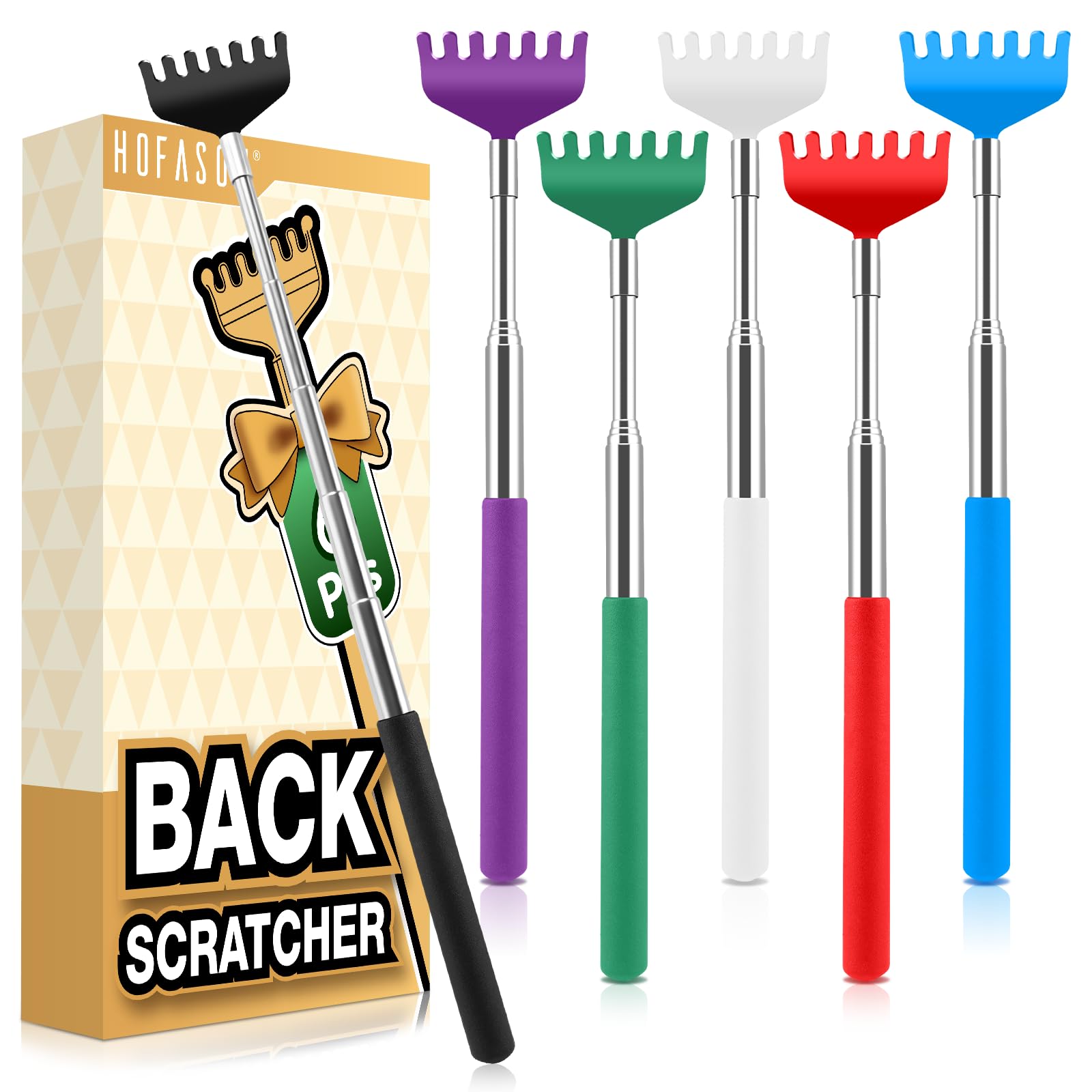 HOFASON Back Scratcher 6 Pack, Stocking Stuffers for Men Teens Adults Women