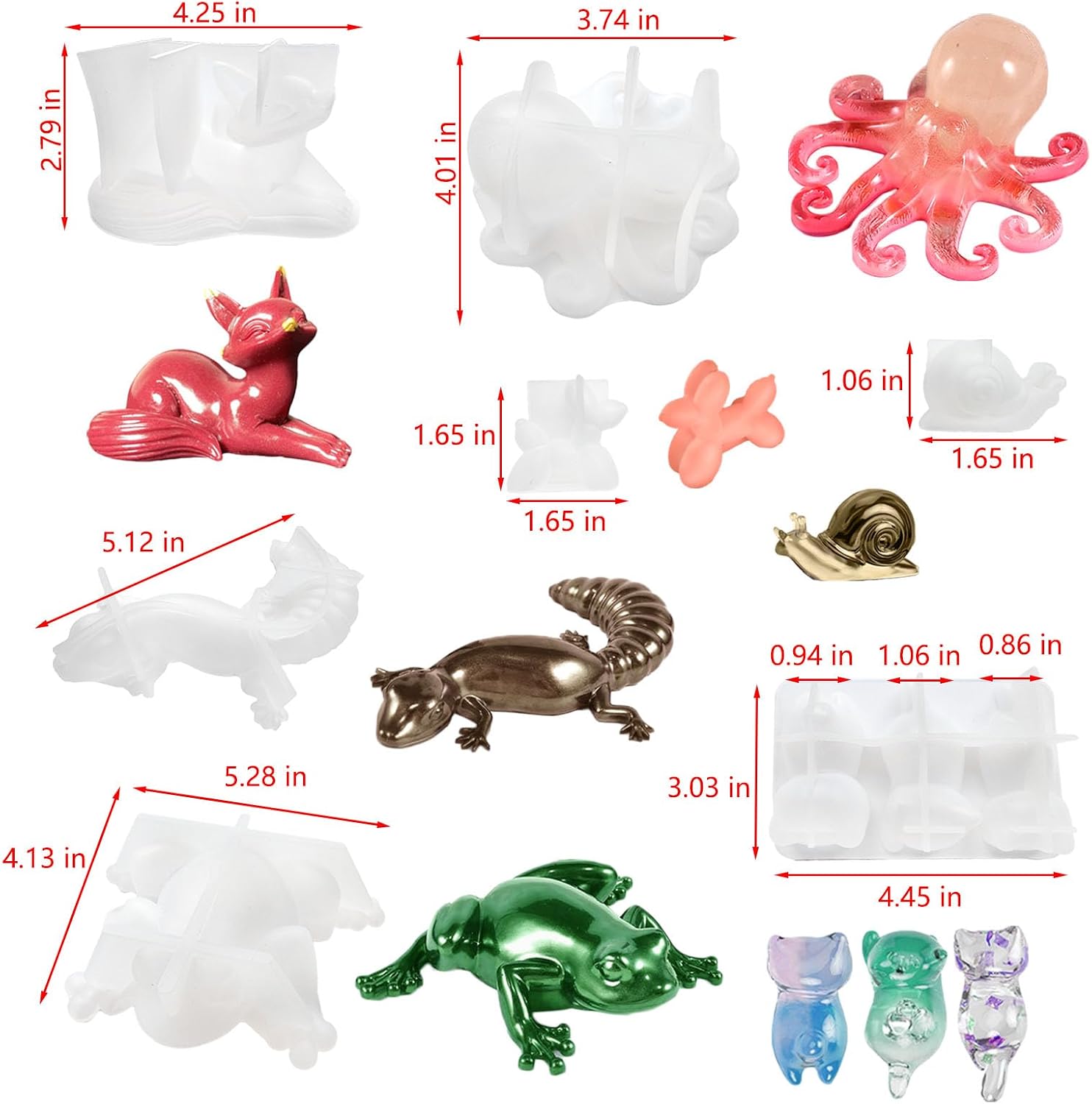 7PCS Animal Resin Molds Set,3D Silicone Molds with Fox Cat Octopus Frog Lizard Dog Snail,Unique Resin Molds,Animal Epoxy Resin Mold for Desktop Ornament,DIY Modeling Clay,Plaster,Candle