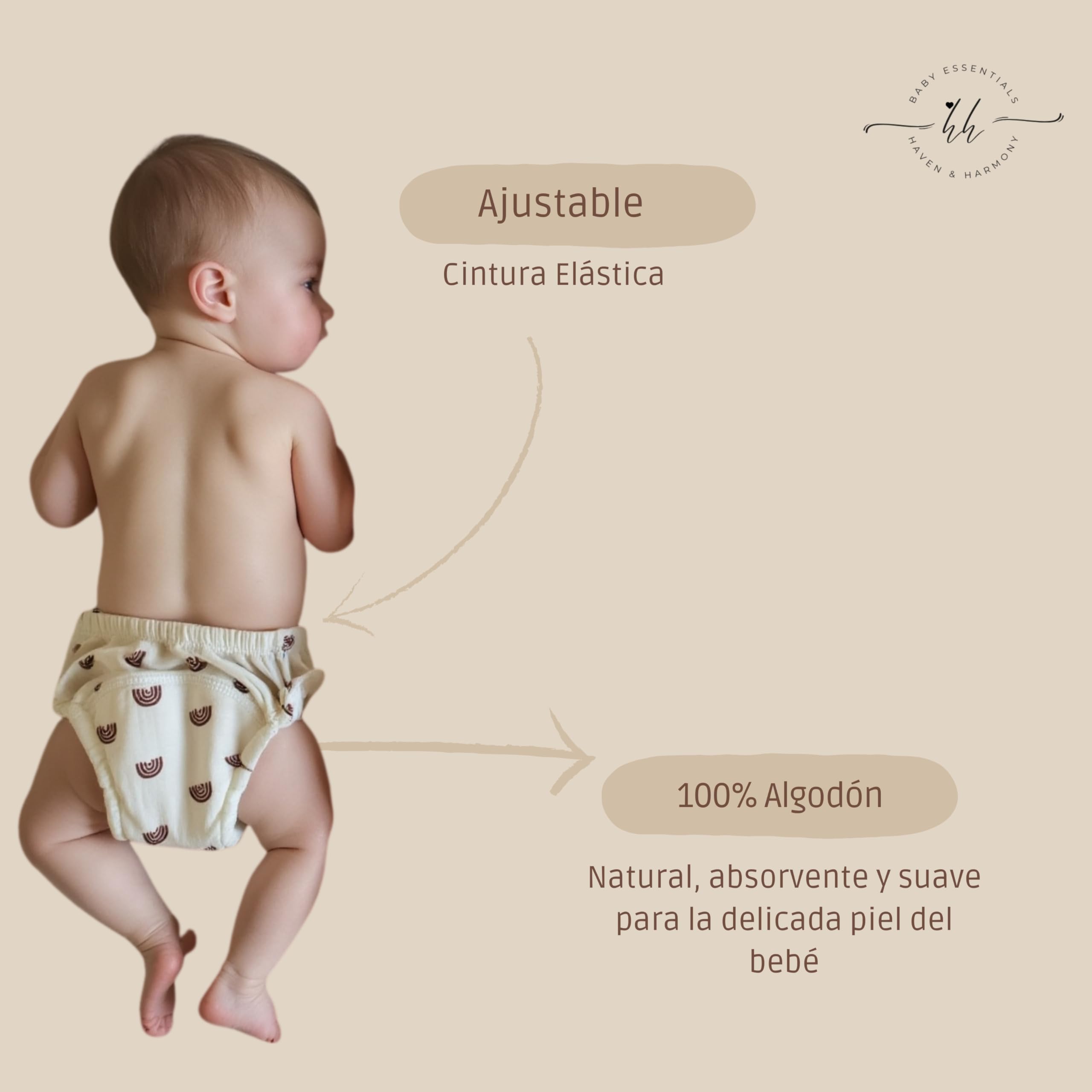 Lot de 3 couches réutilisables pour bébé - Couches écologiques avec ceinture élastique - Lavables et respirantes - Idéales pour une utilisation sur les couches jetables - Mélange de couleurs (neutres