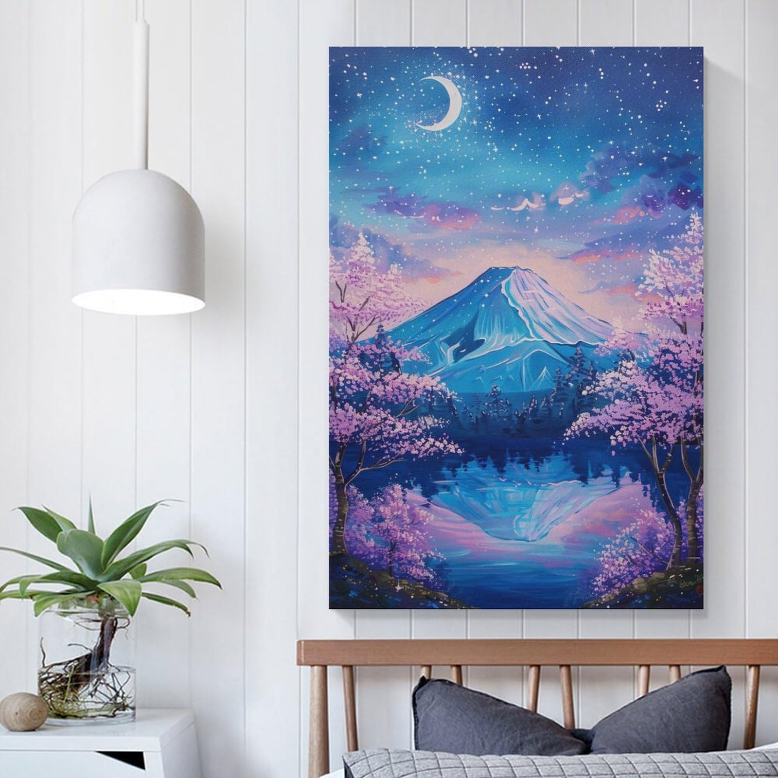 絵画 富士山の星空と満開の桜 アートパネル ポスター 美しい日本の風景