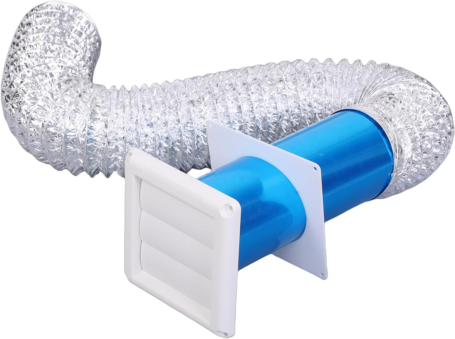 WALFRONT 4 Inch Dryer Vent Kit, 8 Feet Flexible Aluminum Foil Duct Hose with 6x6 Inch Louver Vent Cover and 2 Stainless Steel Clamps, for Dryer Bathroom Kitchen Exhaust Fans