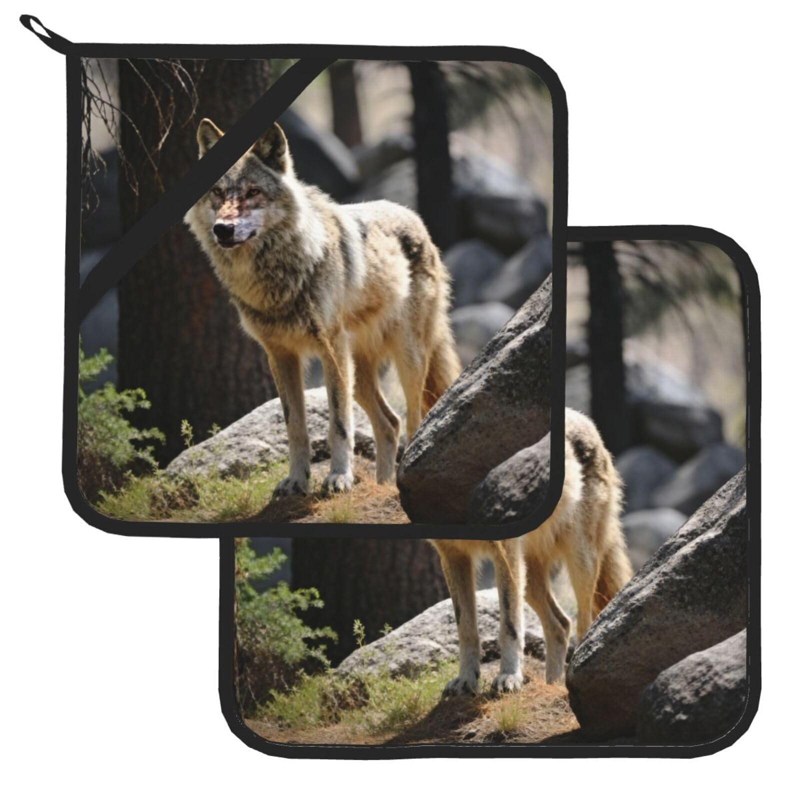 Pot Holder Set of 2 Heat Resistant Potholders Wildlife Wolf Pot Holders Non Slip Kitchen Trivets Cooking Hot Potholder Washable Oven Mitts Oven Hot Pads for Kitchen Baking BBQ