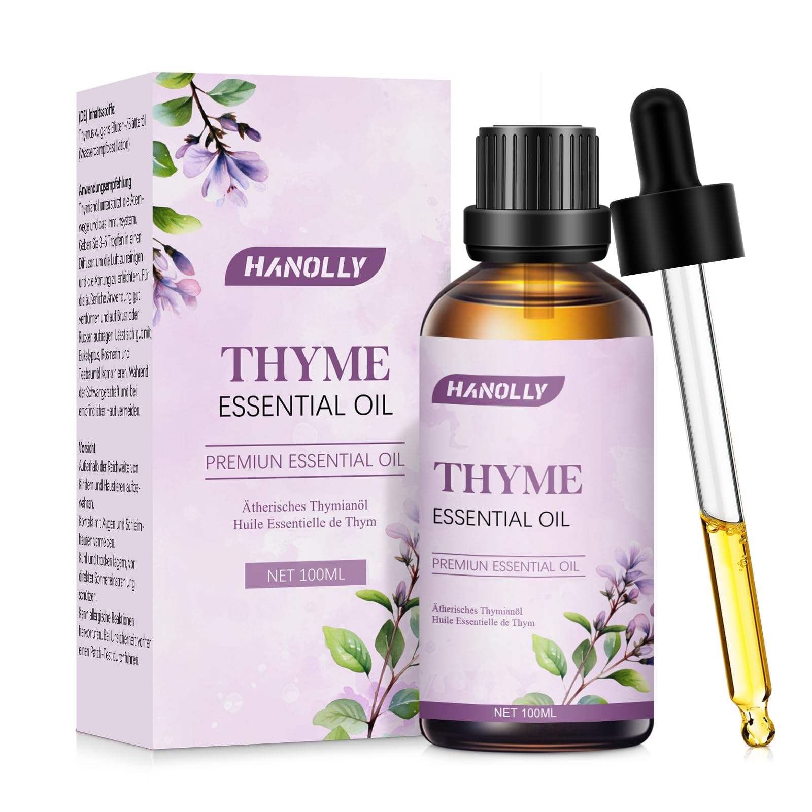 Hanolly Olejek Eteryczny Z Tymianku 100 ml, Naturalny Olejek Tymiankowy, Odpowiedni Do Dyfuzorów Aromaterapeutycznych, Produktów Do Pielęgnacji Skóry I Świec Zapachowych.