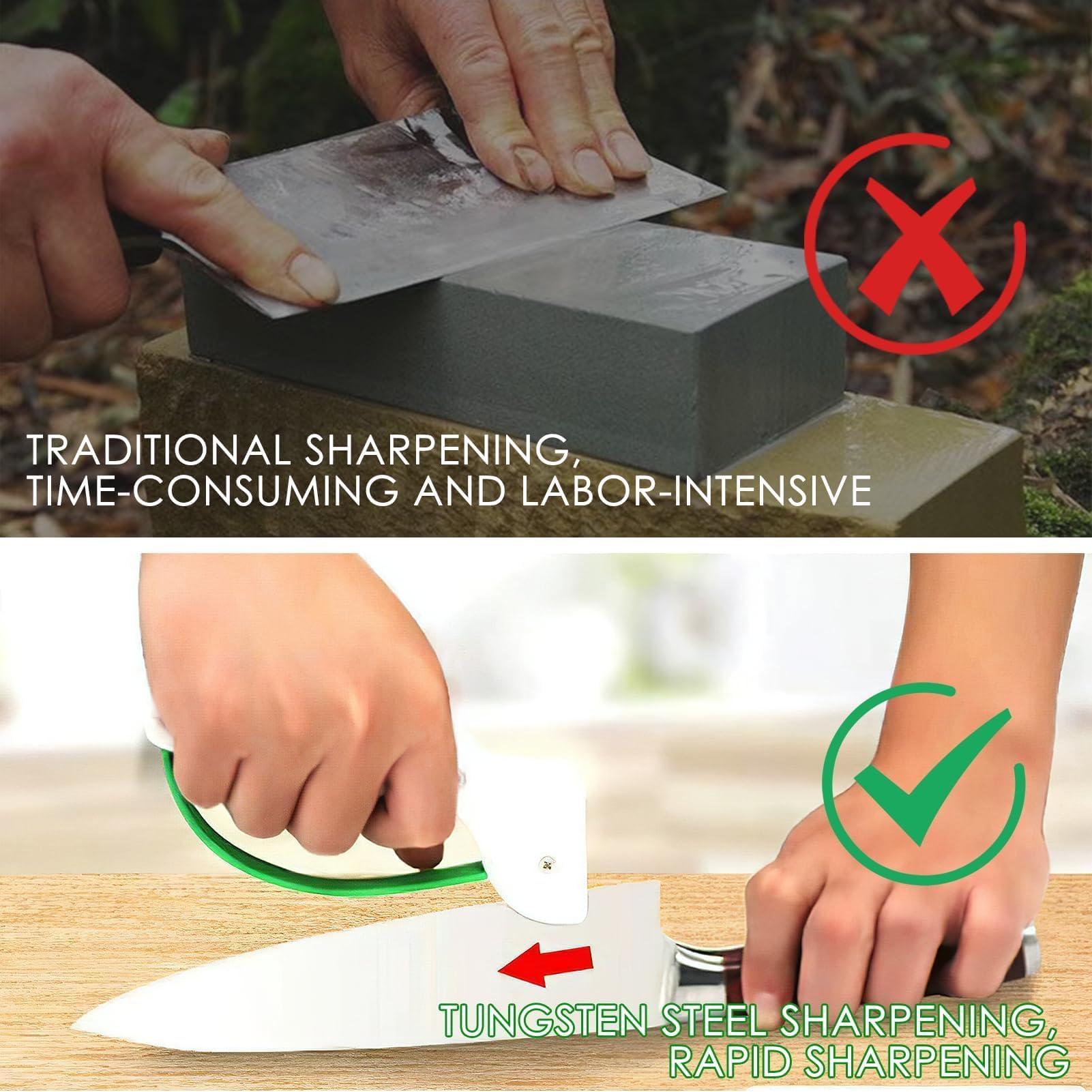 Aiguiseur de Couteaux en Carbure de Tungstène Portable - Affuteur couteau Manuel pour Cuisine et Jardinage - Aiguiseur couteau de Cuisine, Ciseaux et Outils de Jardin - Facile et Sûr à Utiliser