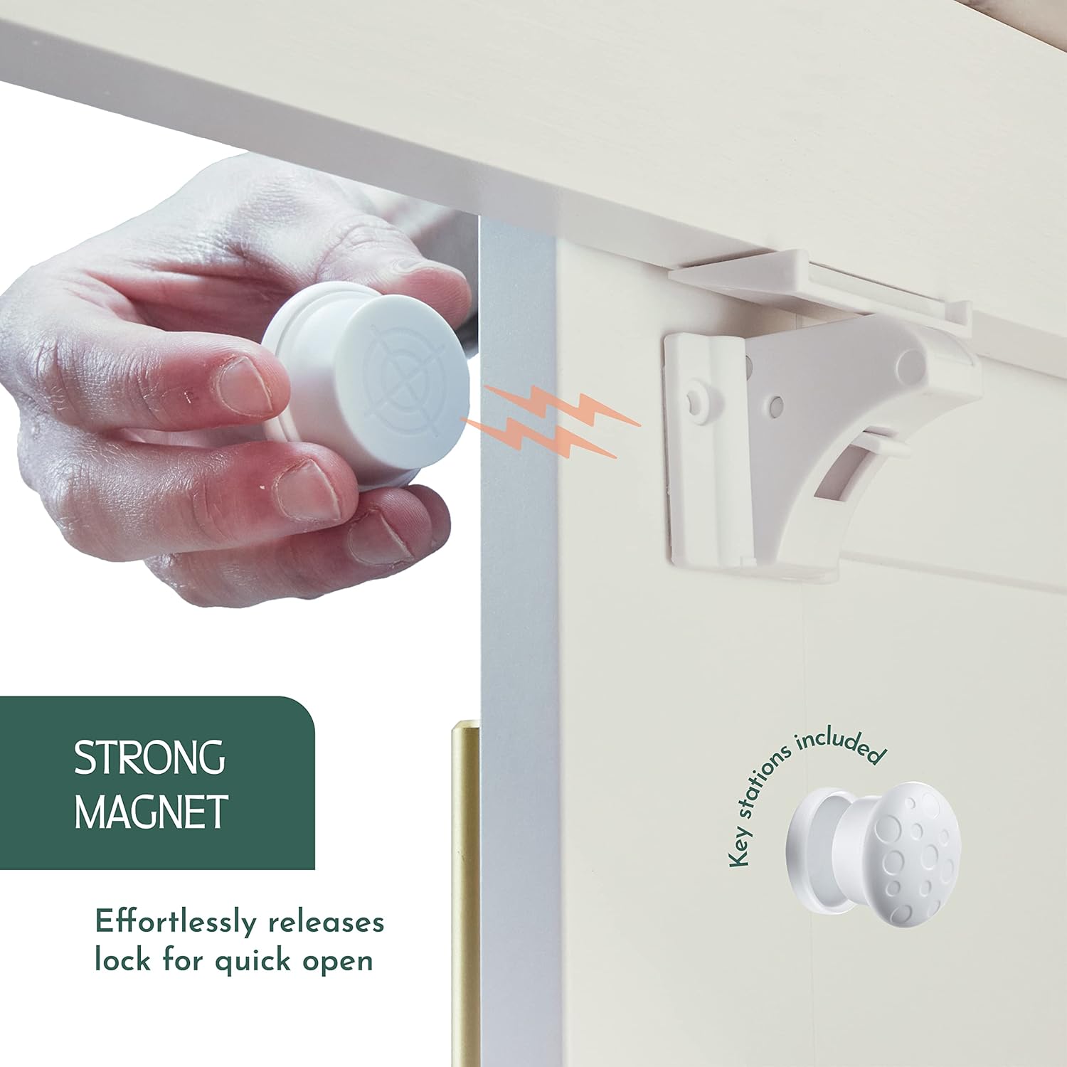 Powerful 12-Pack Magnetic Child Locks for Cabinets & Drawers with Easy Installation Cradle - Invisible Child Safety Cabinet Locks for Babies & Toddlers, Includes 3M Adhesives, Screws, 2 Keys & Holders