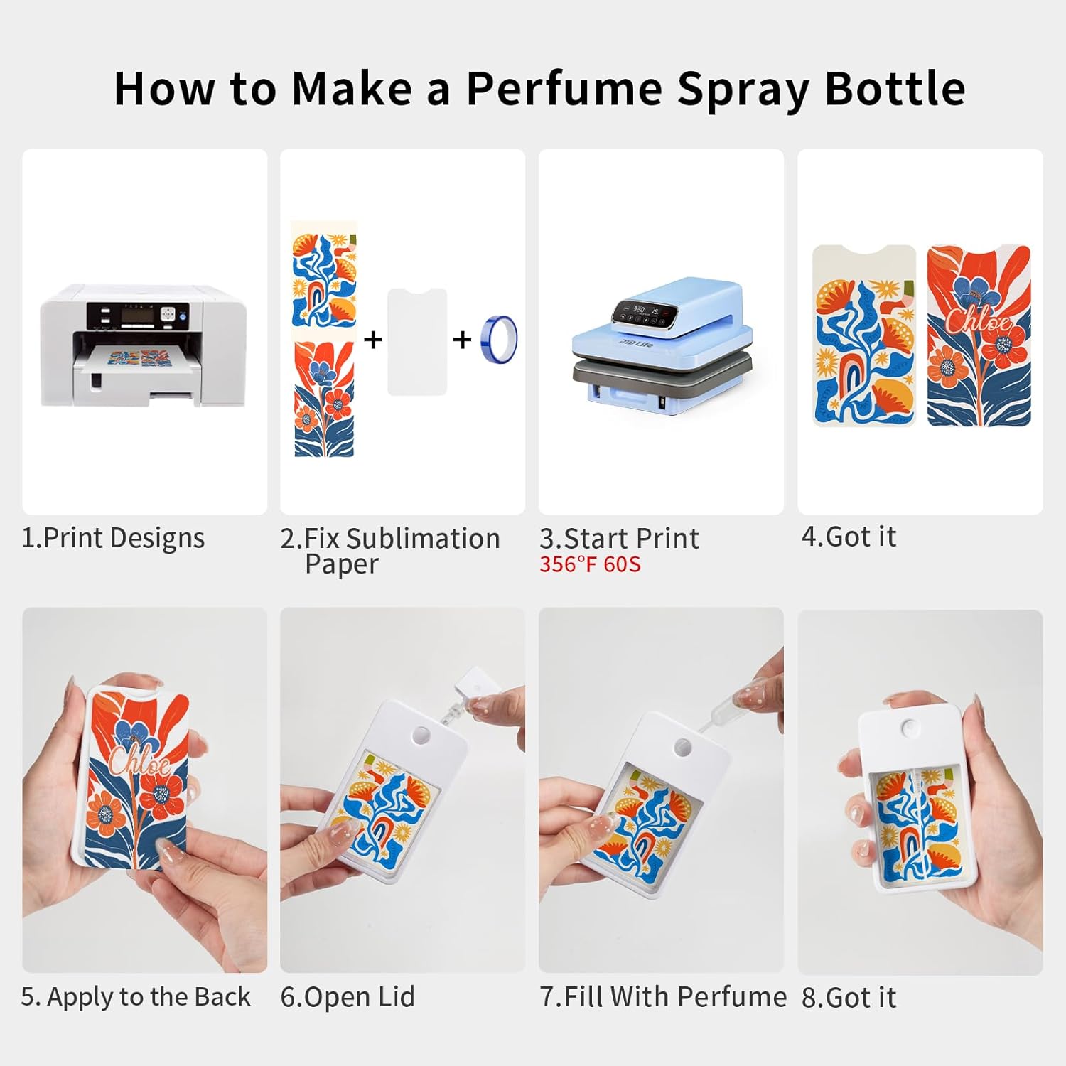 PYD Life 6 Pack Sublimation Blanks Card Perfume Spray Bottle 1FL. OZ 30 ml Mixed Color, Portable Refillable Travel Mist Sprayer with 8 PCS Double-Sided Sublimation Aluminum Sheets for Custom Design