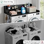 SOLIDEE Washer Dryer Countertop with Shelves, Laundry Countertop with 2-Tier Shelf Over Wooden Washer and Dryer with Non-Slip Pads, Laundry Room Organization and Storage 54" W x 27.5" D (Black)