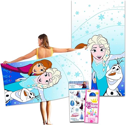 Frozen Juego de toallas de playa  Paquete de toalla de playa Frozen de 40 x 72 pulgadas con calcomanías y más  Accesorios de playa Elsa y Anna