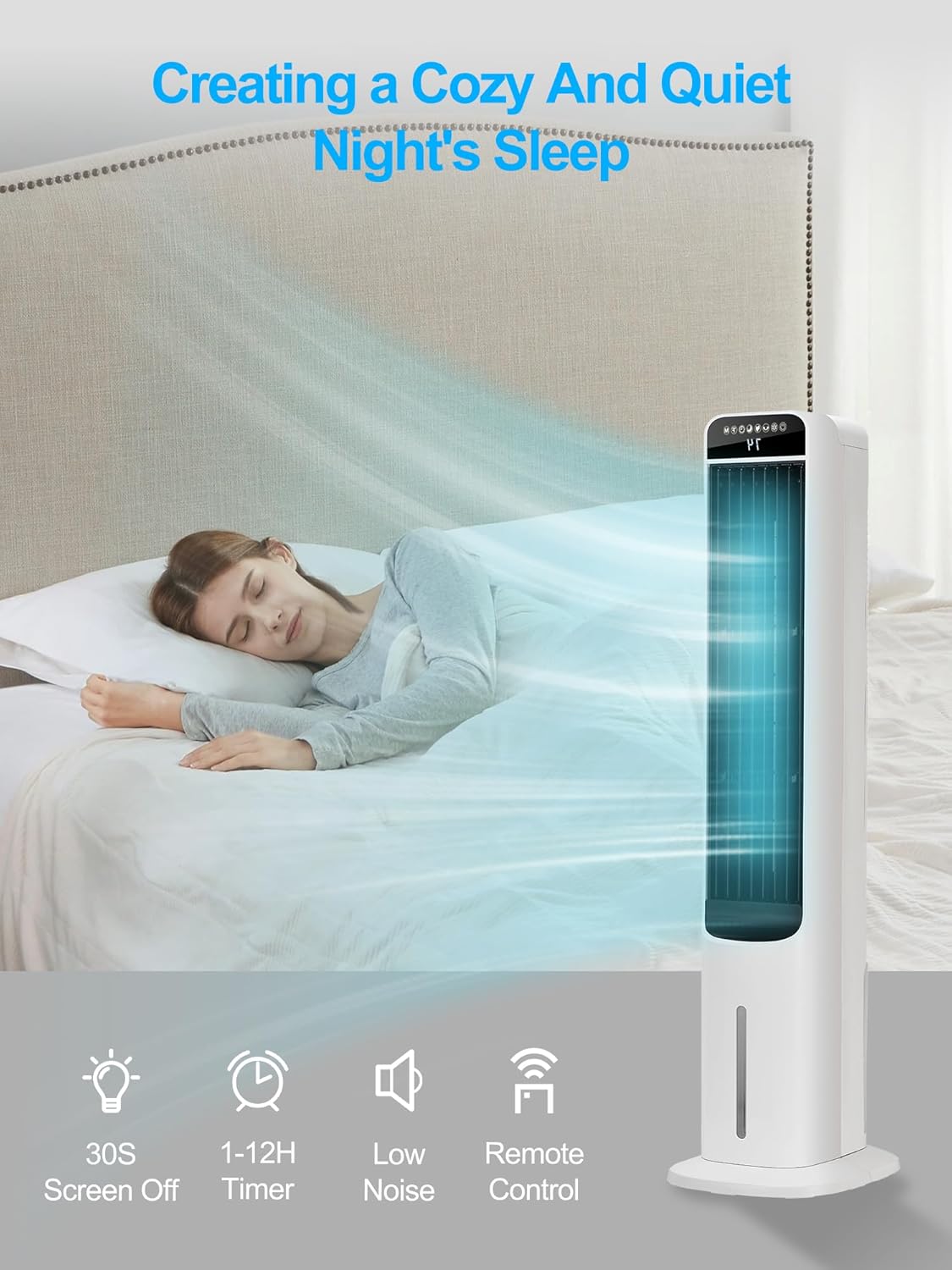 Portable Air Conditioner Cooler Fan, 42“ Evaporative Air Cooler with 4 Modes, 3 Speeds, 12H Timer, 120° Oscillation, Remote Control, Swamp Cooler for Bedroom, Office, Home, Indoor Use