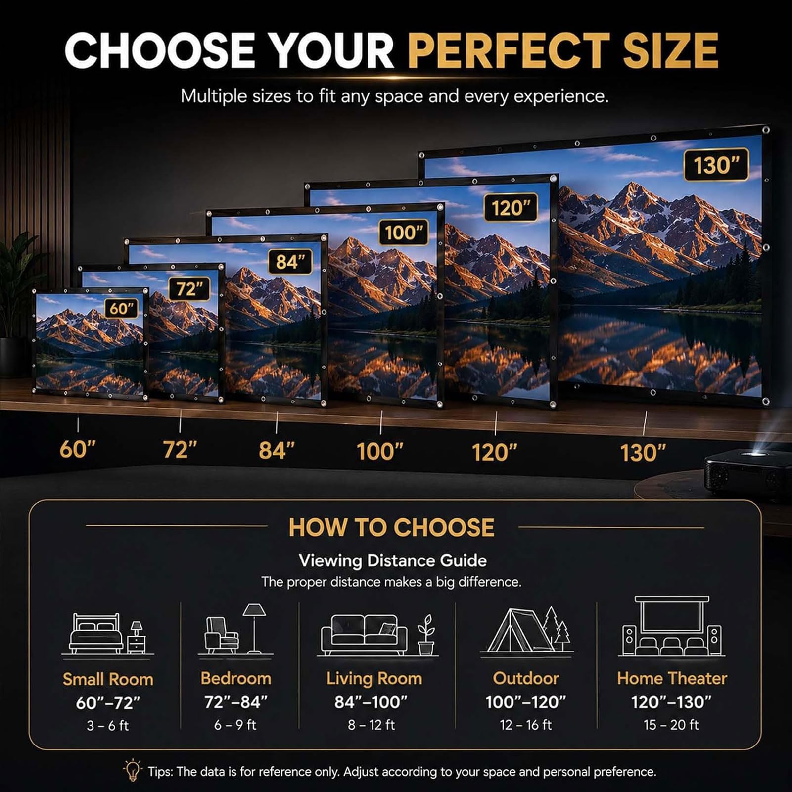 Schermo metallico anti-luce, schermo di proiezione 4K HD 16:9, pieghevole, portatile, per esterni, montaggio a parete, per home theater, ufficio e campeggio (120 pollici)