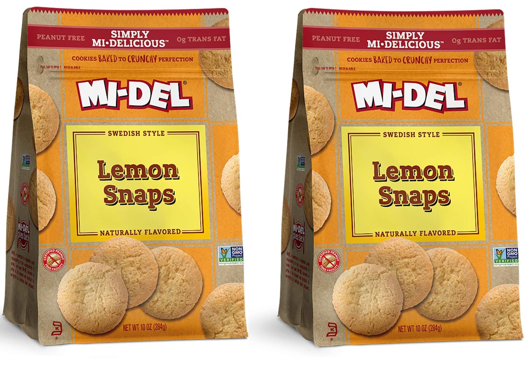 Mi-Del Lemon Snaps Cookies - Authentic & Crunchy Lemon Cookies - Non-GMO Certified, 0g Trans Fat - Healthy Cookie Snack - 10oz (Pack of 2)