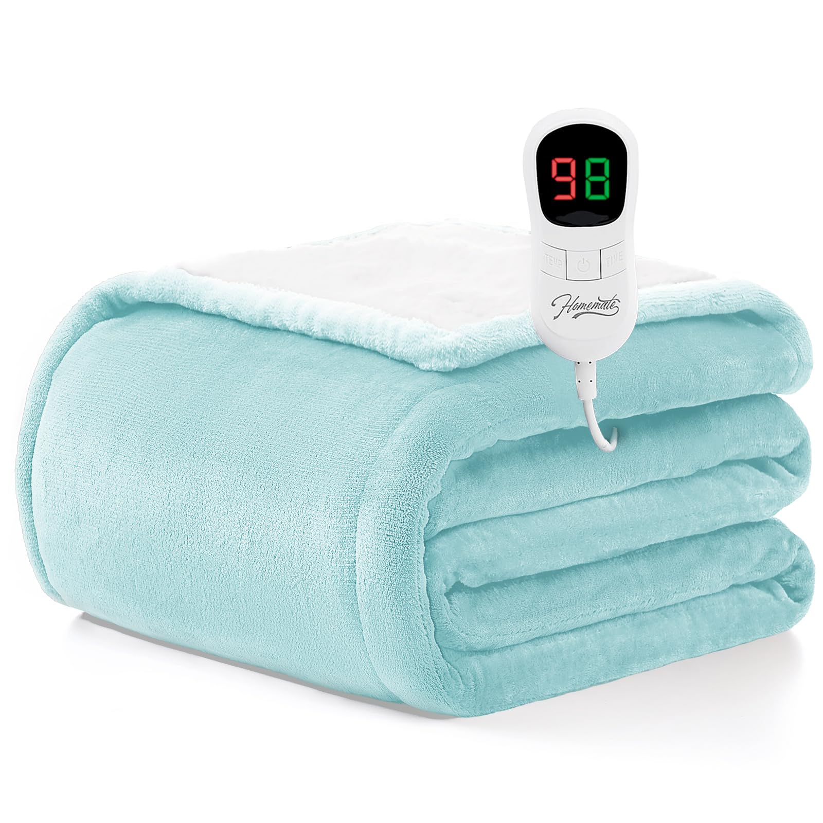 Manta térmica eléctrica tamaño King – Manta térmica de 100 x 90 pulgadas con 10 niveles de calor rápidos, 8 horas de apagado automático, franela ultra suave y acogedora, protección contra