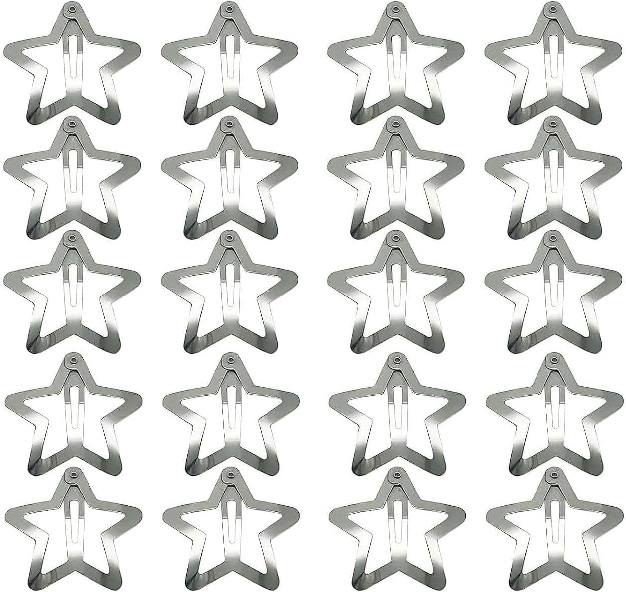 20 PCS 1.22Inch Star Hair Clips, Snap Star Hair Clips, 2000s Y2K Silver Metal Hair Clips, Non Slip Star Clips, Star Hair Barrettes, Star Hair Accessories, Cute Hairclips, for Girls Women