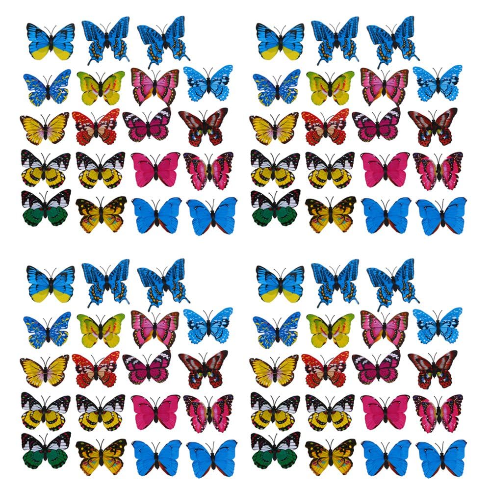 Hndhbfgrt 80Pcs 7cm 3D Artificial Butterfly Pin Clip Double Wing for Home Christmas Wedding Decoration, Colors Randomly Send