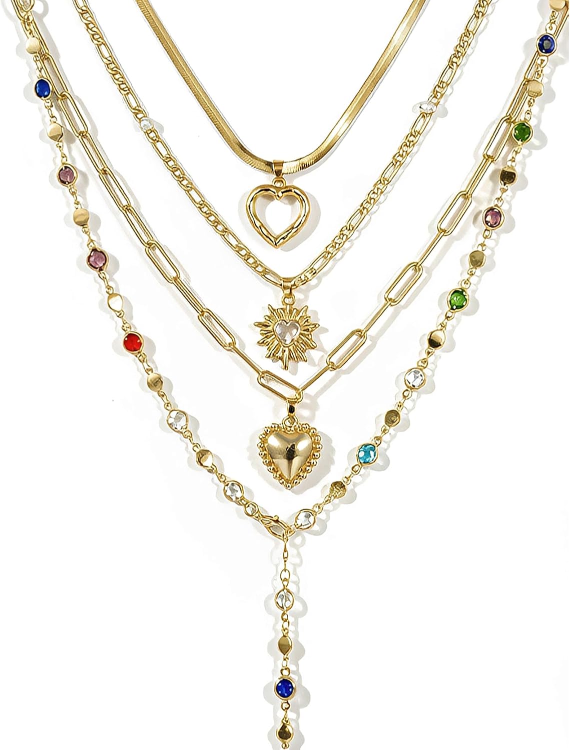 YEEZII 4 PCS Layered Gold Necklaces for Women, Heart Pendant Colorful Gemstone Trendy Jewelry for Daily Wear,Stackable Gold Pendant Necklaces Jewelry Set YEEZII 4 PCS Layered Gold Necklaces for Women, Heart Pendant Colorful Gemstone Trendy Jewelry for Daily Wear,Stackable Gold Pendant Necklaces Jewelry Set