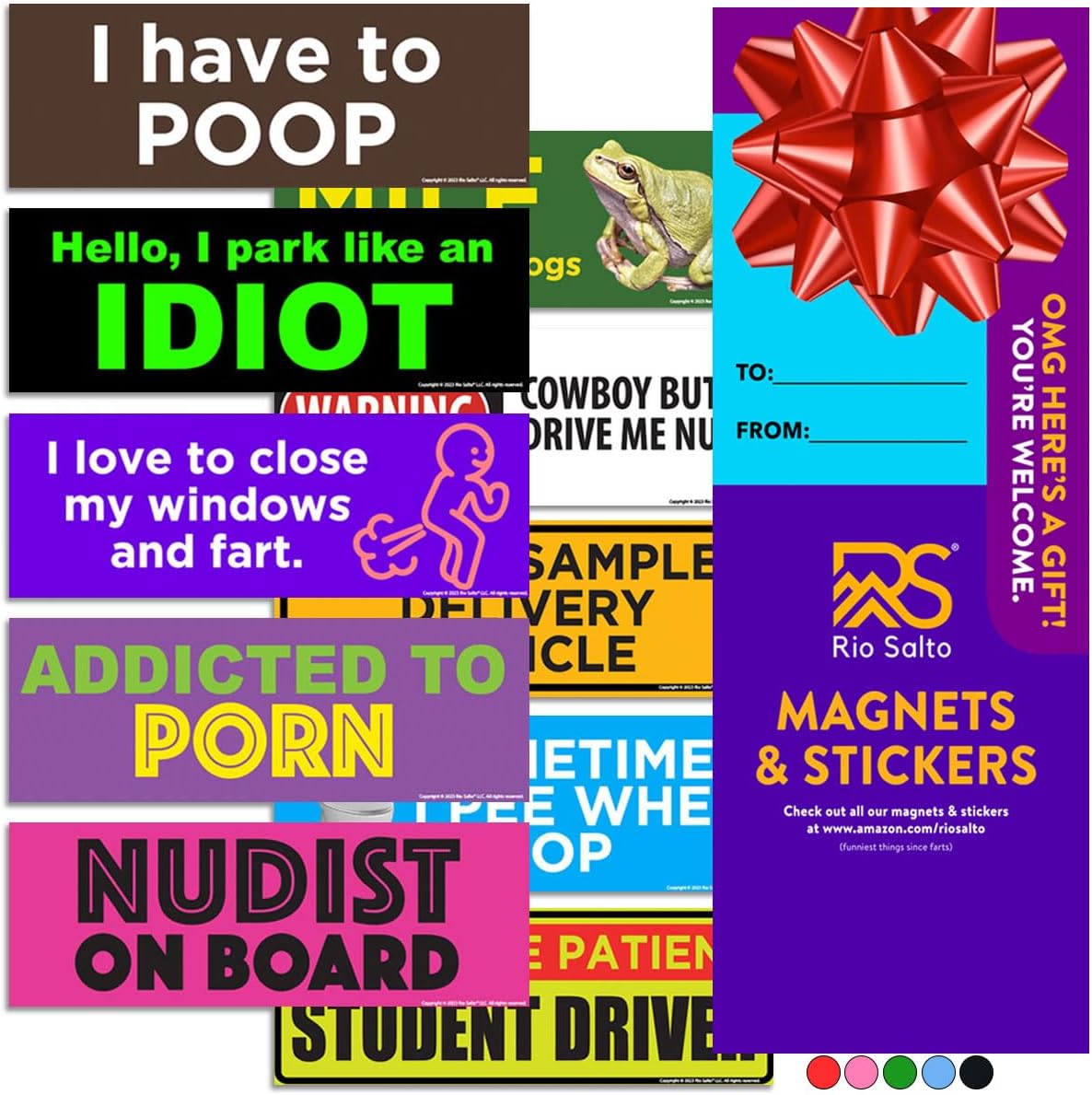 Rio Salto 10-Pack Funny Prank Car Magnets – Hilarious Removable Bumper Magnet Set, Waterproof Reusable Magnetic Decals, Gag Gifts for Adults, Office Coworker Pranks, Joke Gifts