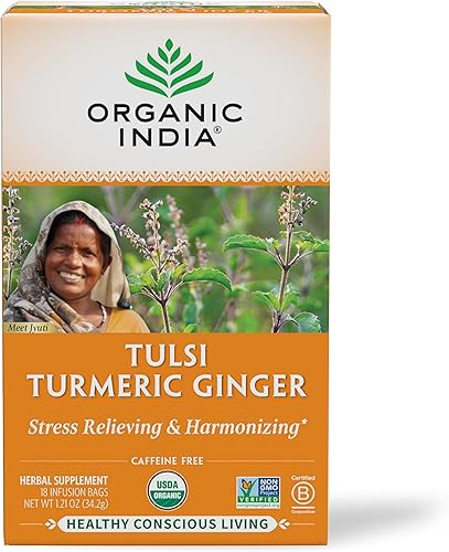 Organic India Tulsi Ginger Cúrcuma 18 Bolsas de Té
