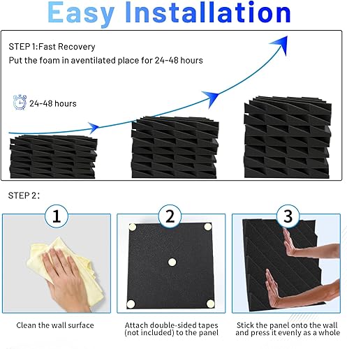 Miniatura 9 de Focusound Paquete de 32 paneles de espuma acústica a prueba de sonido, paneles de espuma acústica de 2 x 12 x 12 pulgadas para pared, paneles de