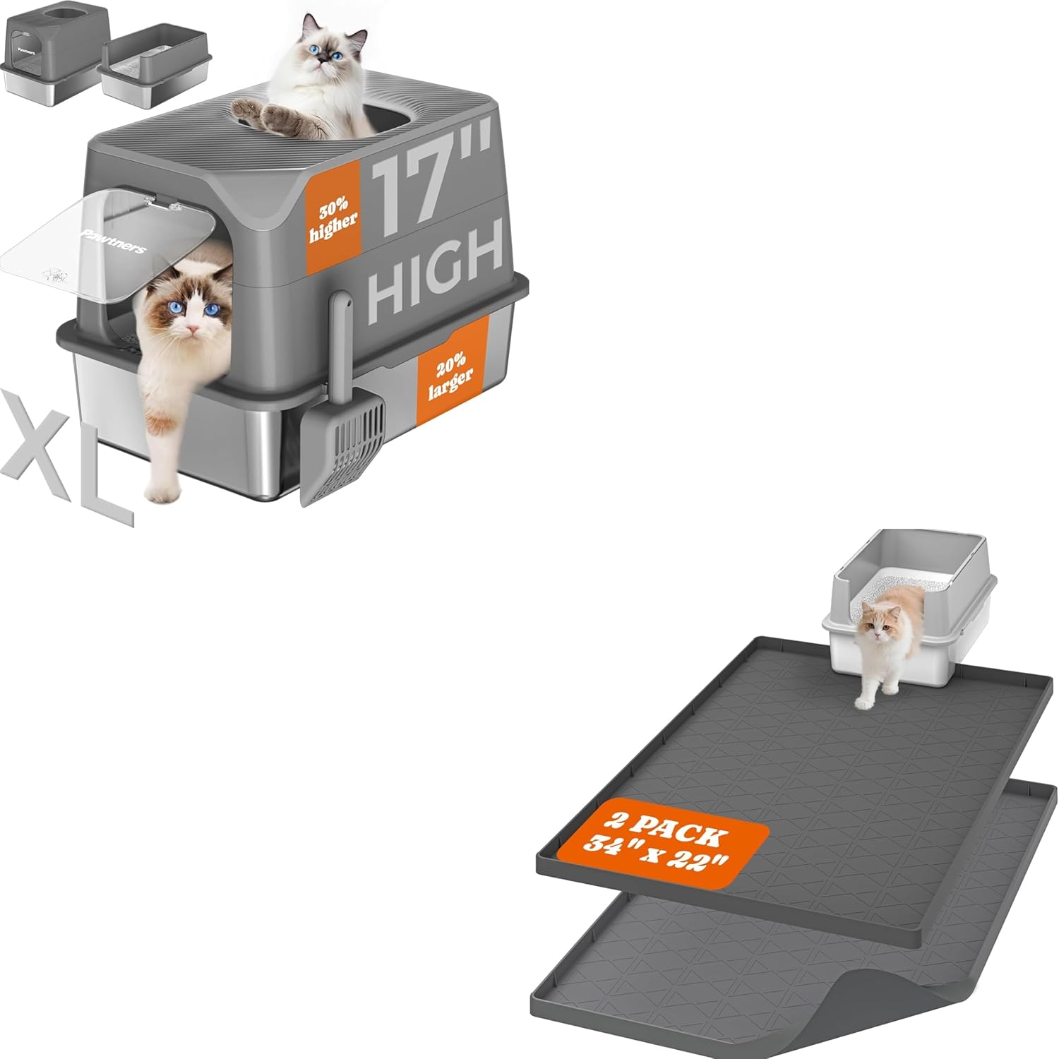 Stainless Steel Cat Litter Box & Silicone Cat Litter Mats