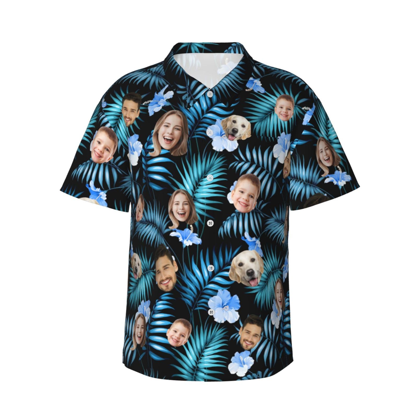 Personalized Hawaiian Shirts for Men| Custom Hawaiian Shirt with Face Custom 1-6 Photo Tropical Flower and Palm Leaf Shirt