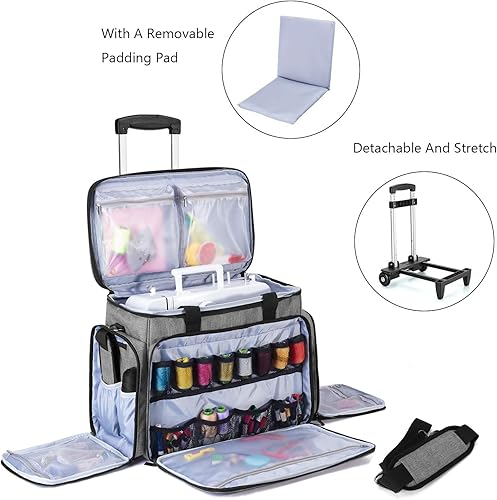 Miniatura 61 de Luxja - Bolsa para máquina de coser portátil, compatible con la mayoría de las máquinas Singer Morado,Negro,Azul,Puntos grises,Puntos