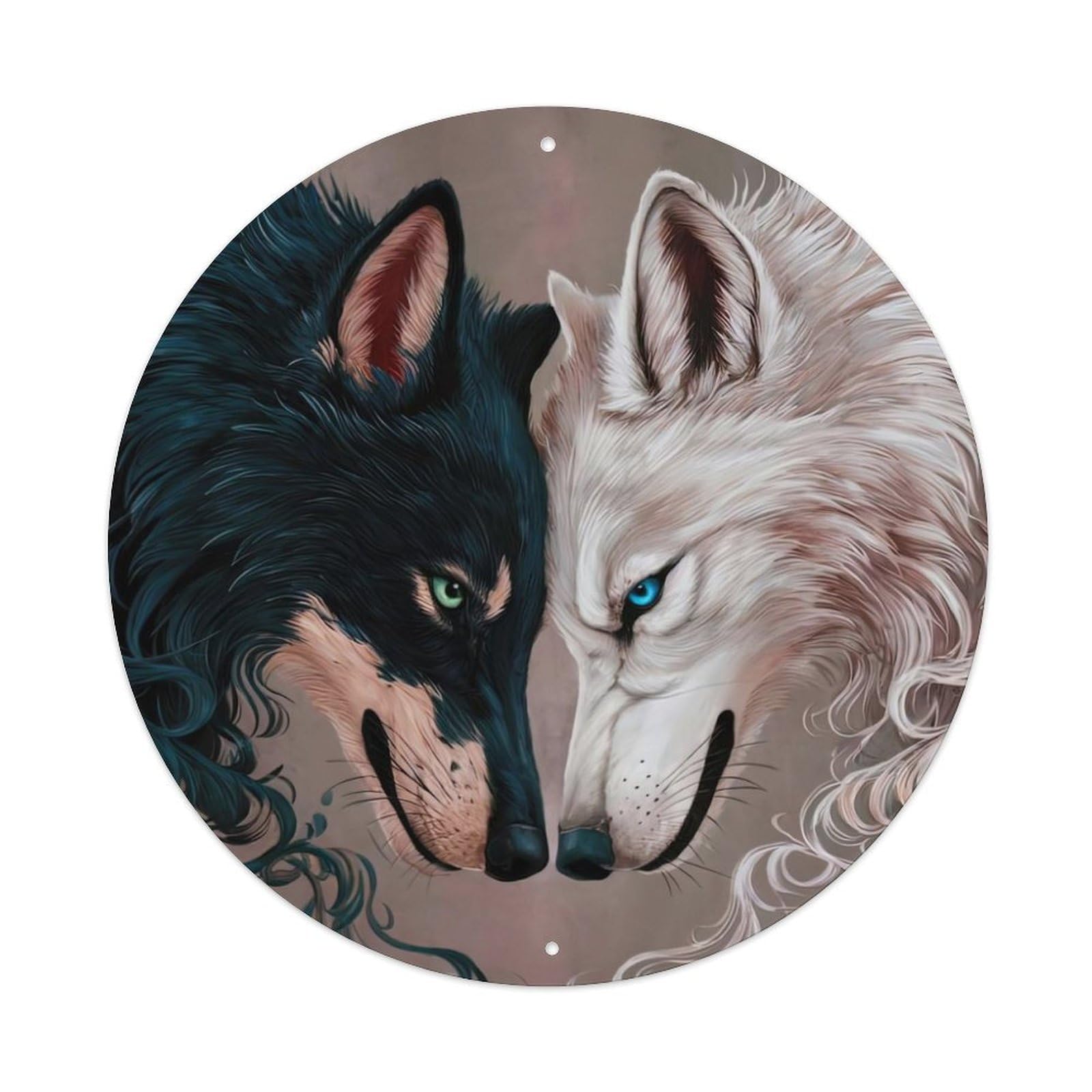 Animal Artwork Two Dueling Wolves Metal Tin Sign