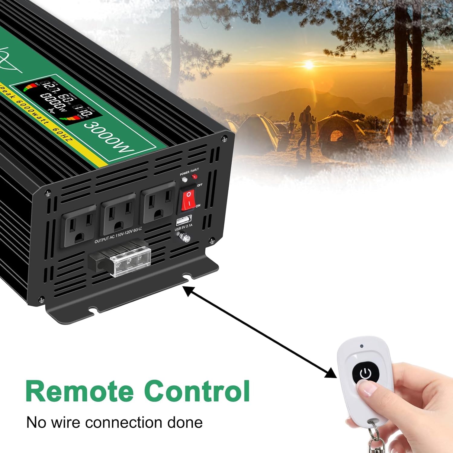 Pure Sine Wave Inverter,3000W 12V to 110V Power Inverter Converter,USB Output LCD Display for Household Home Car RV Camping Use W/Protective Cap