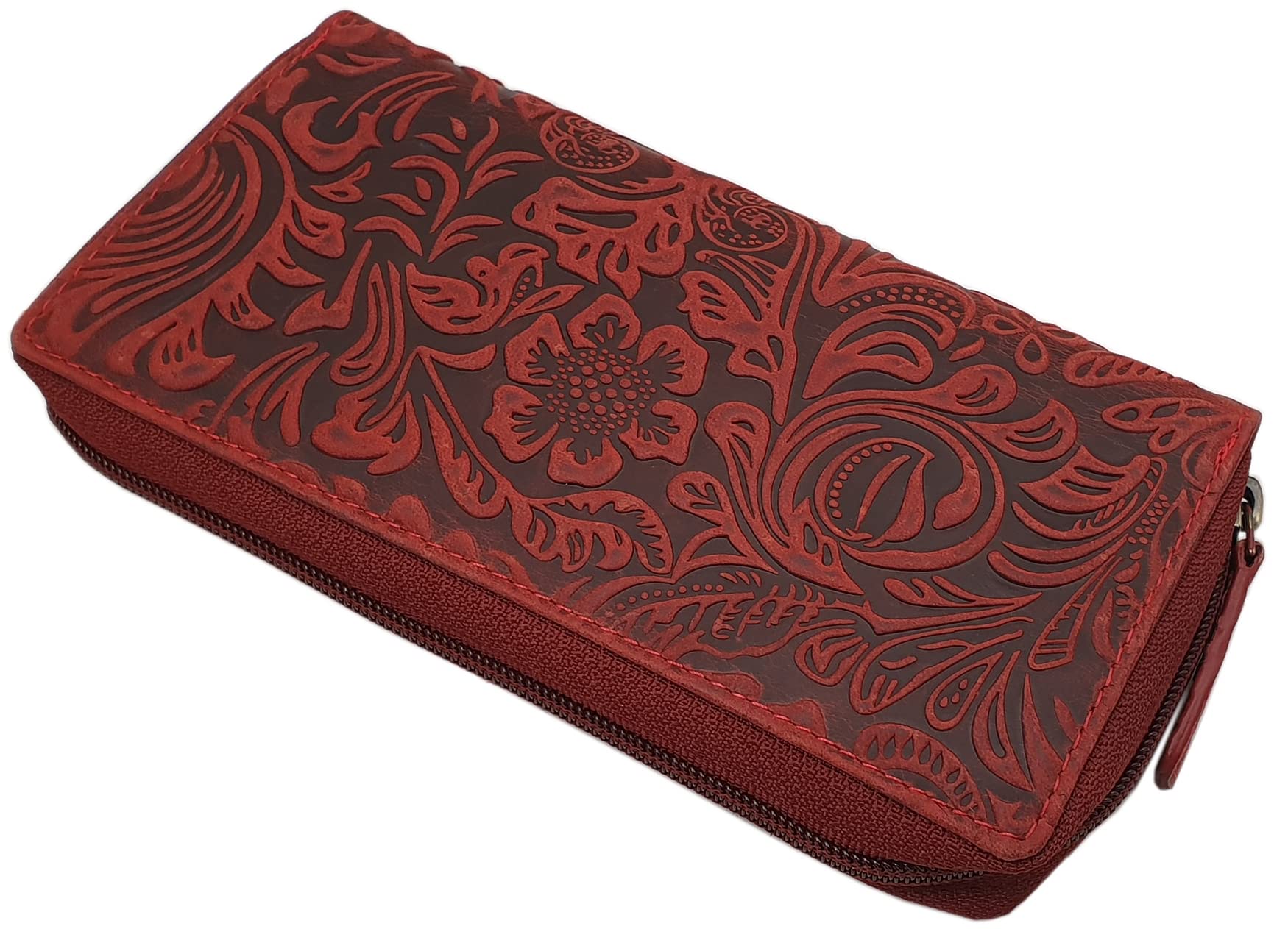myledershop Cartera de Piel para Dama con Bloqueo RFID y NFC (Rojo Cereza)