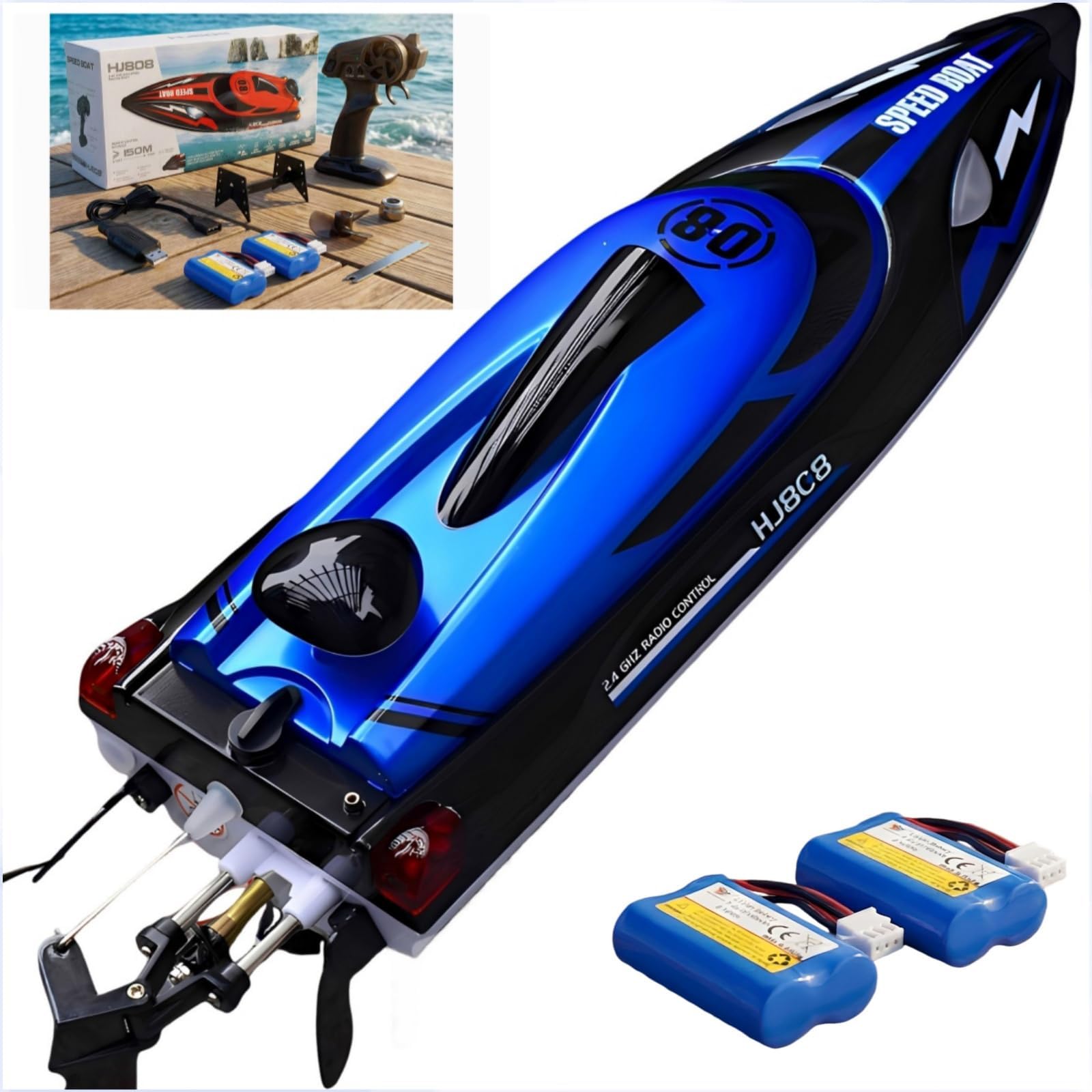 14 Inch Big RC Boat Remote Control Boat for Kids and Adults, 25 KPH Fast RC Speed Boat with Two 1100mAh Batteries, Waterproof Toy Boats for Lakes Pools & River