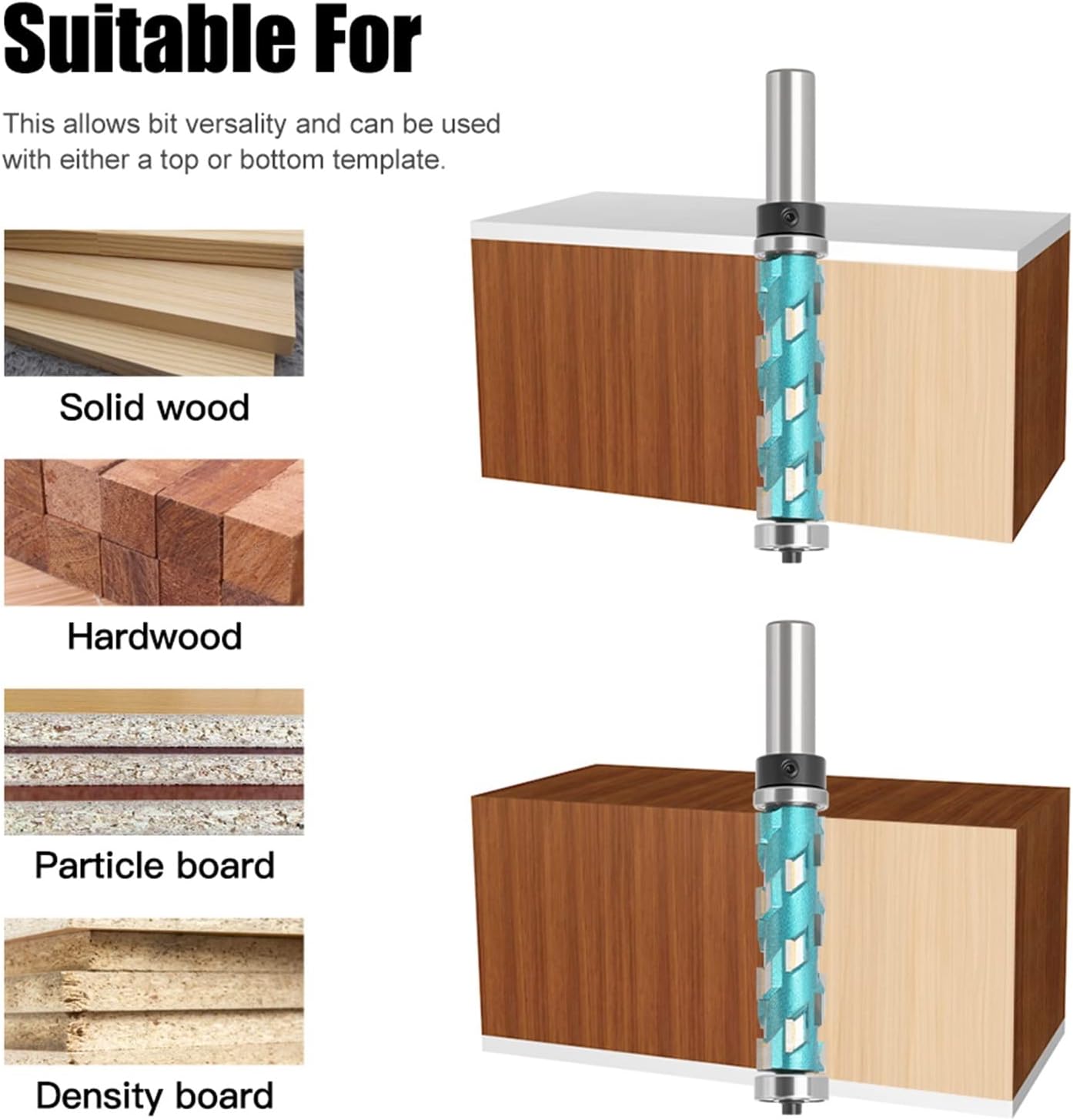 Flush Trim Solid Carbide Spiral Top Bearing CNC Router Bit Compression-Cut End Mill Bit (Cutting Edge Length : 12.7X19.05X43)