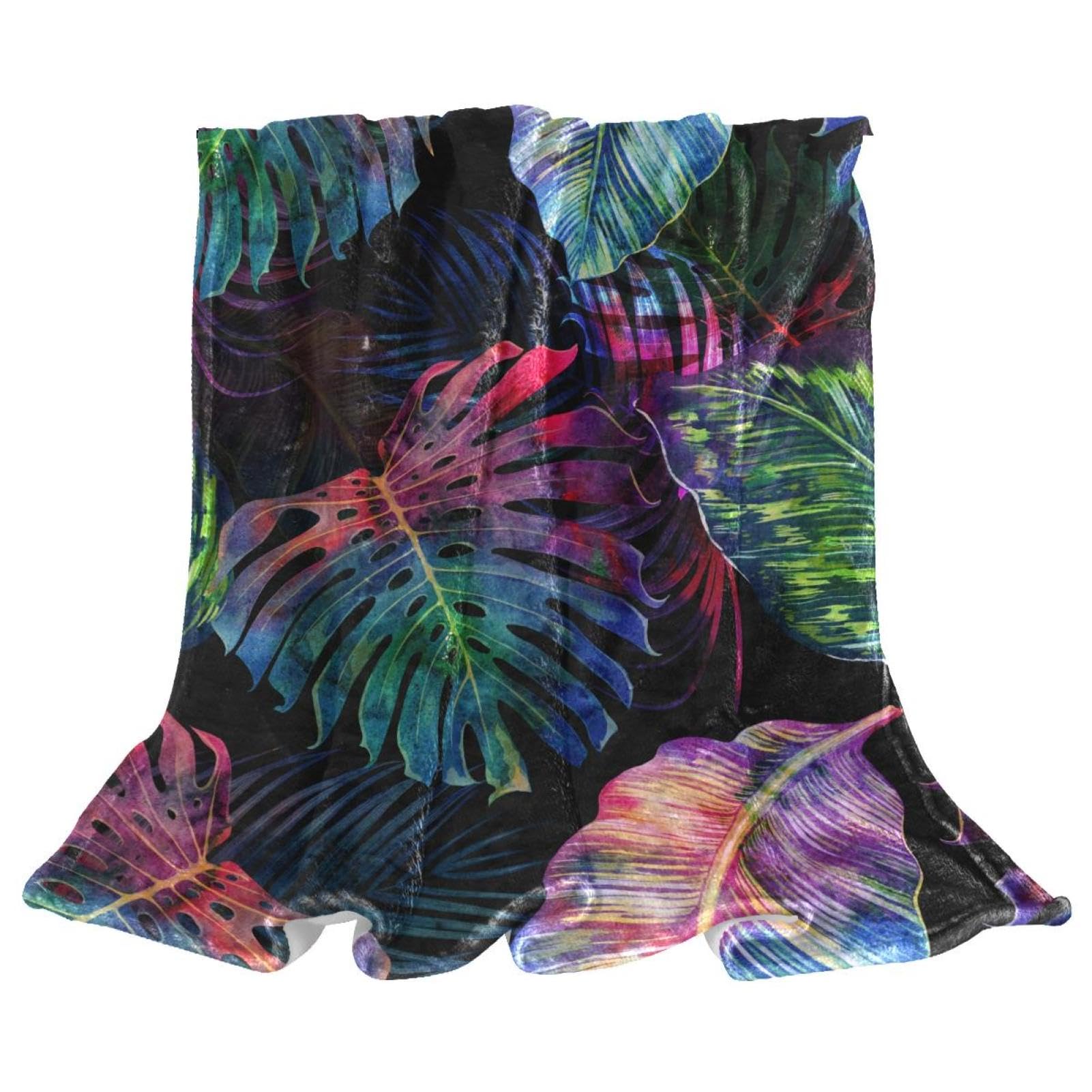 Couverture polaire microfibre 150x200cm à motif de feuilles de couleur pour lit et canapé