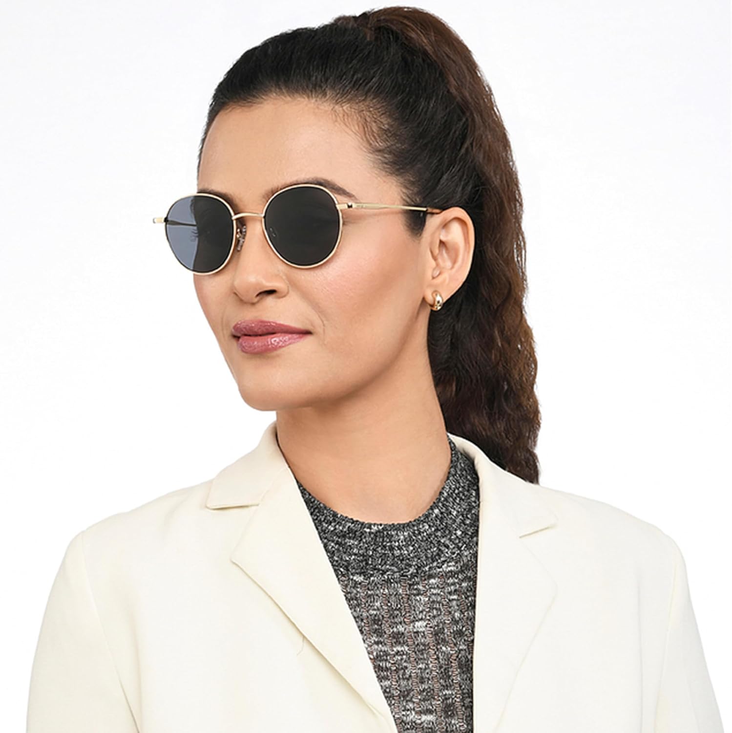 VINCENT CHASE EYEWEAR Unisex Round Sunglasses Gold Frame Grey Lens (Medium)