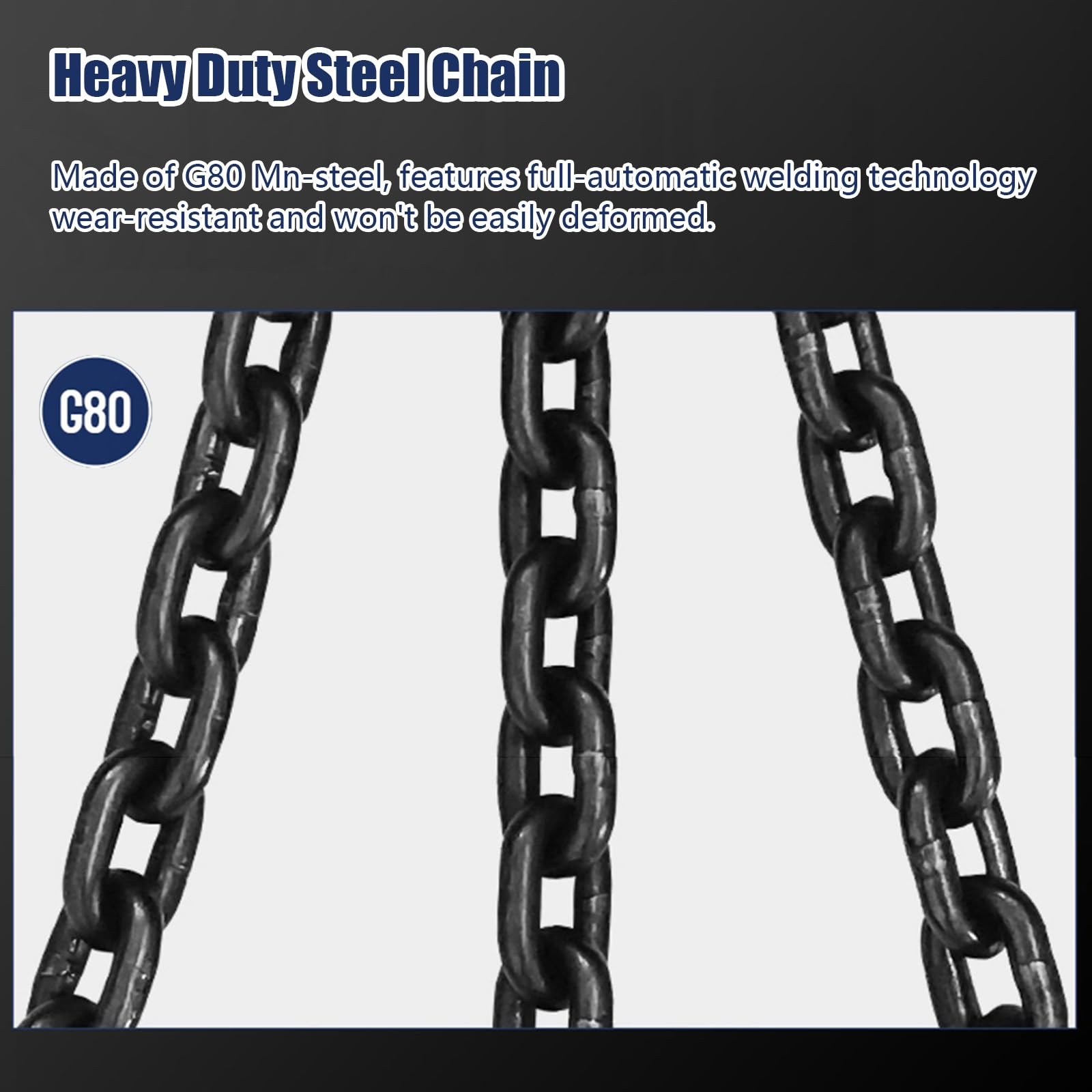 Catena di sollevamento in acciaio da 3 tonnellate, 5/16" con 2 gambe Heavy Du Engine Hoist Chain Load Safe Hoo per traino e movimentazione sollevamento equint