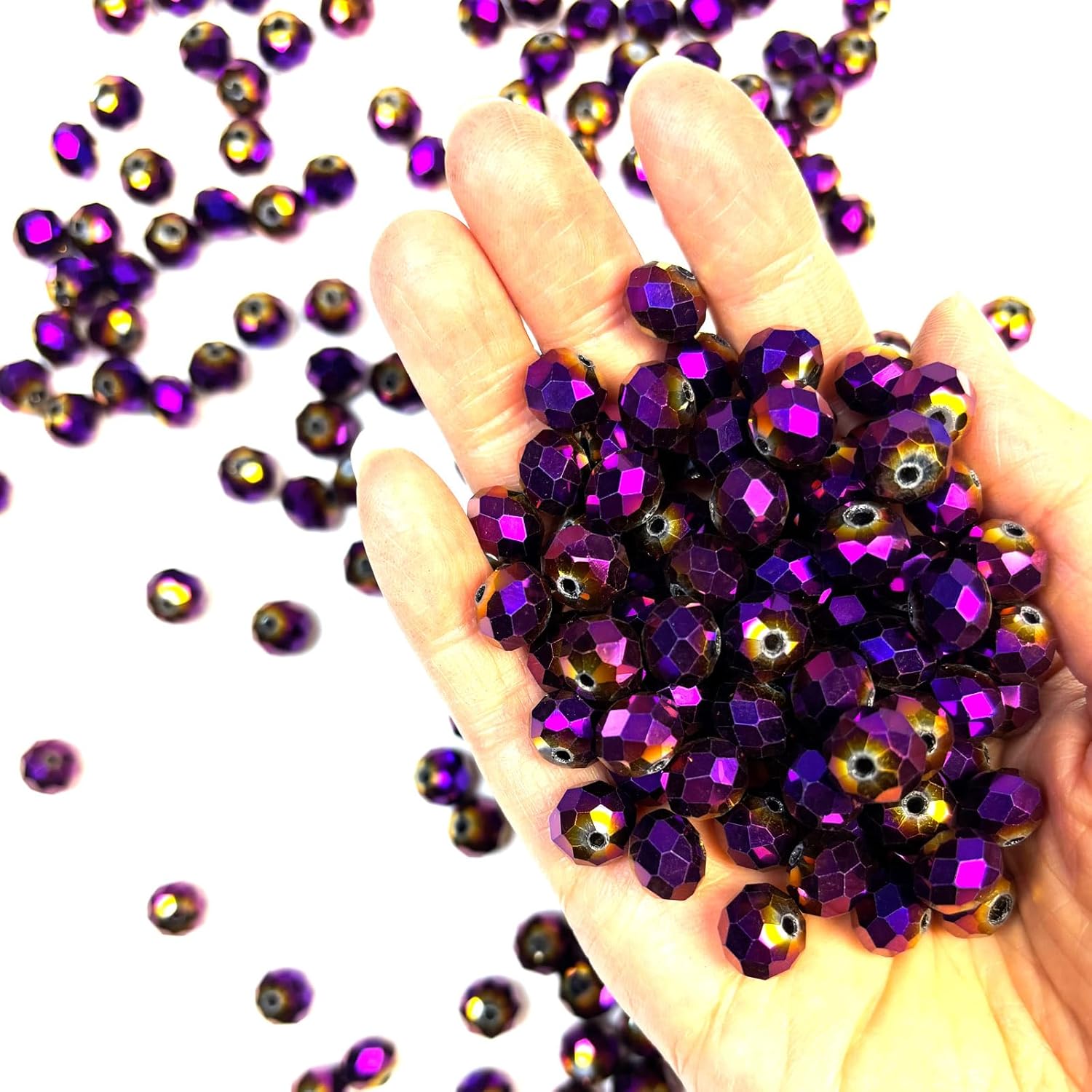 Glass Beads for Jewelry Making, 425Pcs 6mm Briolette Crystal Beads for Bracelet Craft Necklace Earring Making Wine Charms Wind Chimes, Purple Color - Image 3